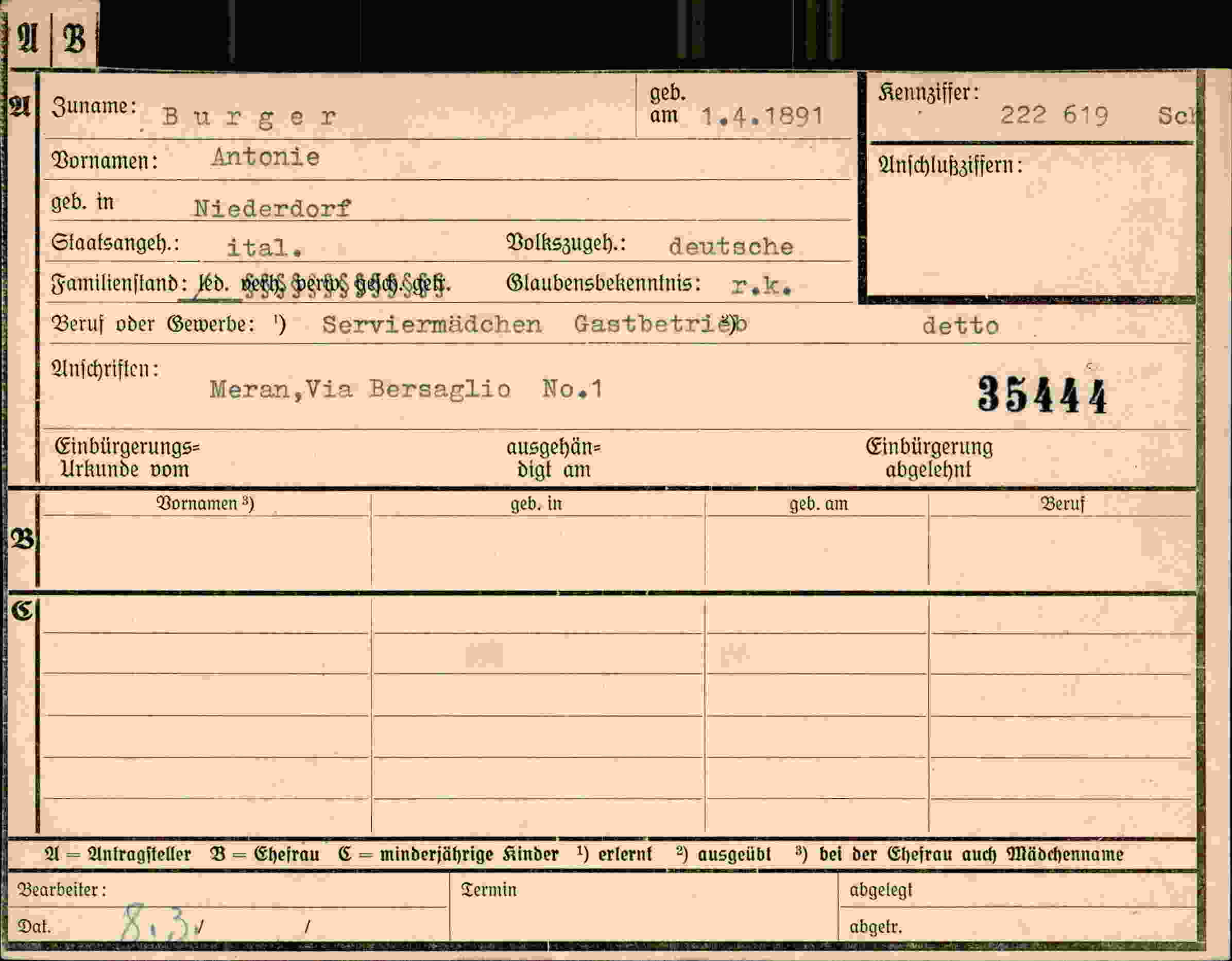 Dokument für Antonie Burger