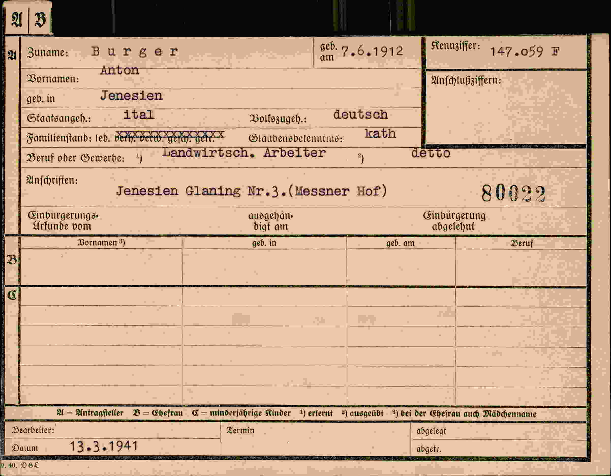 Dokument für Anton Burger