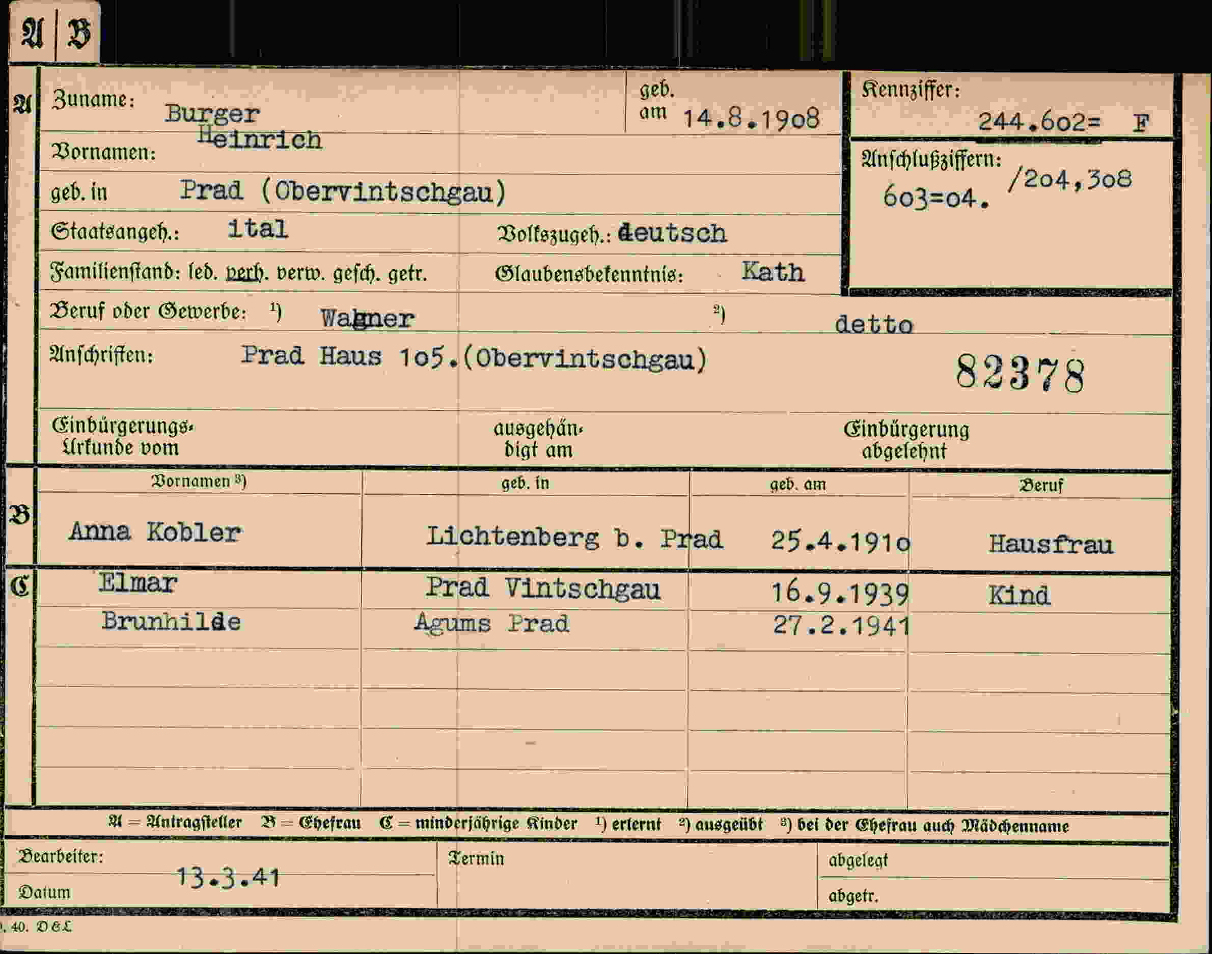 Dokument für Heinrich Burger
