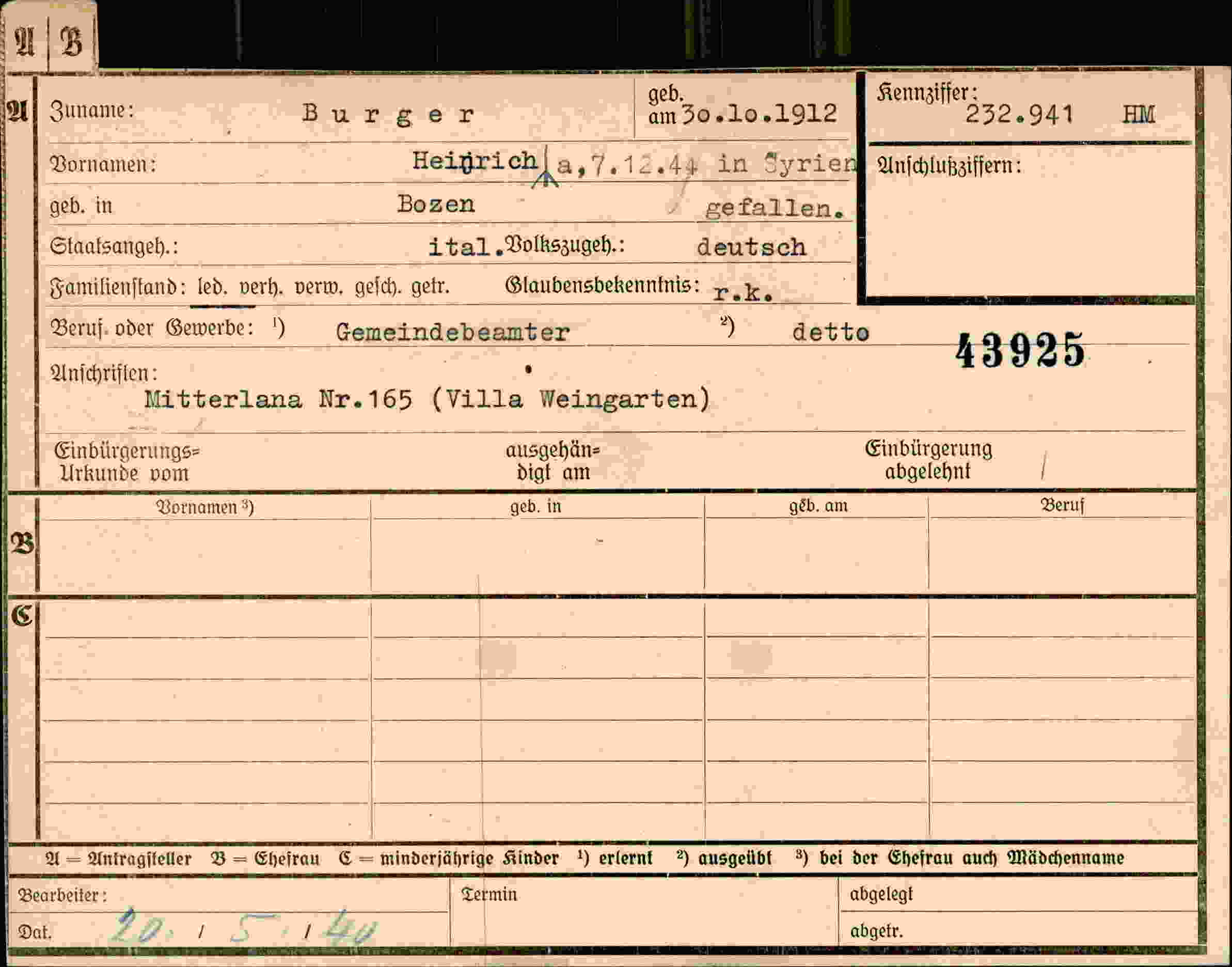 Dokument für Heinrich Burger