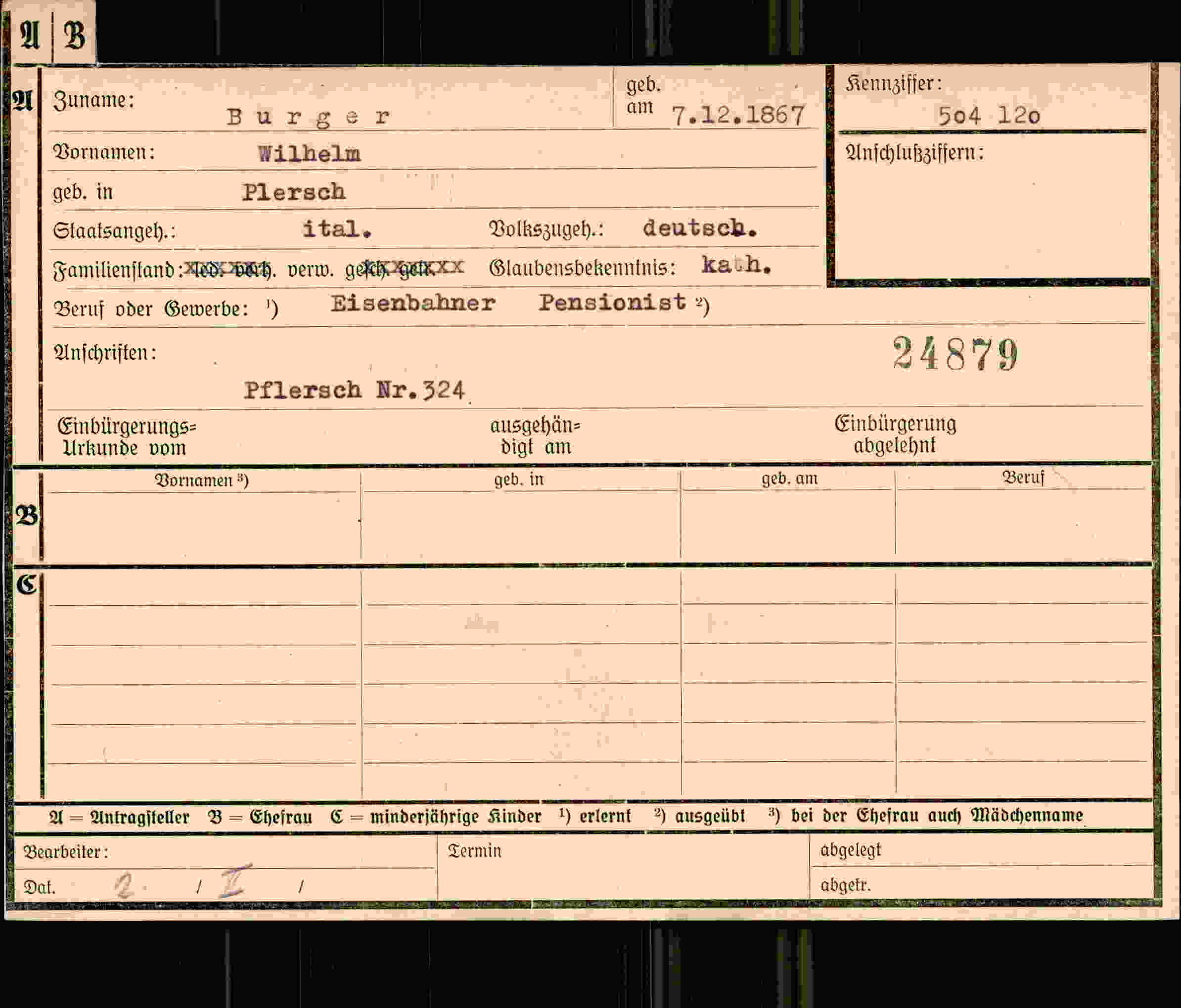 Dokument für Wilhelm Burger