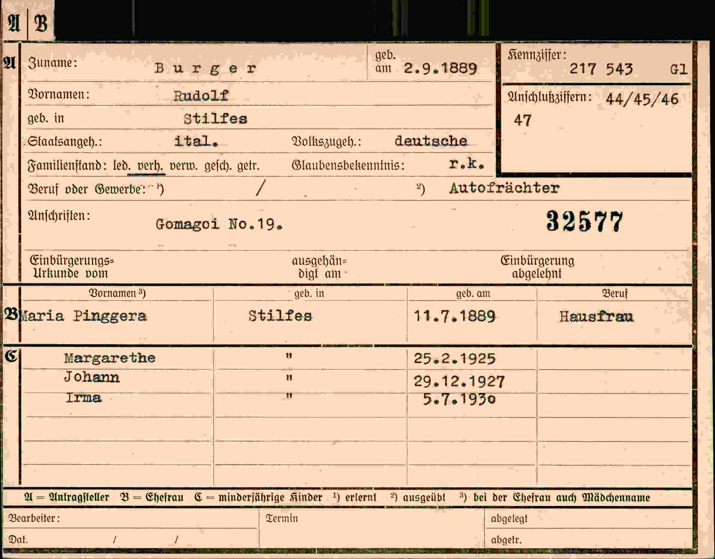 Dokument für Rudolf Burger