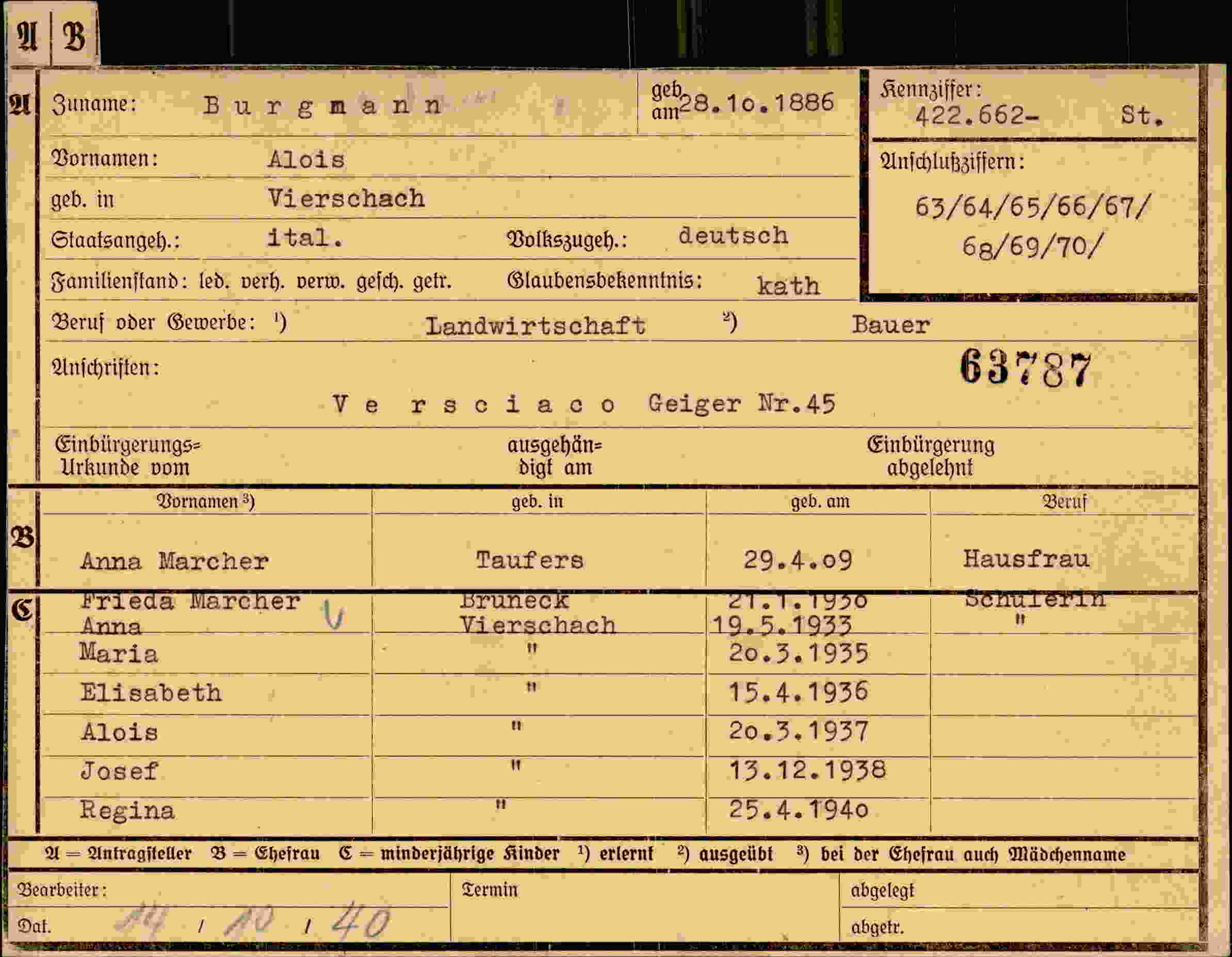 Vorderseite des Dokuments