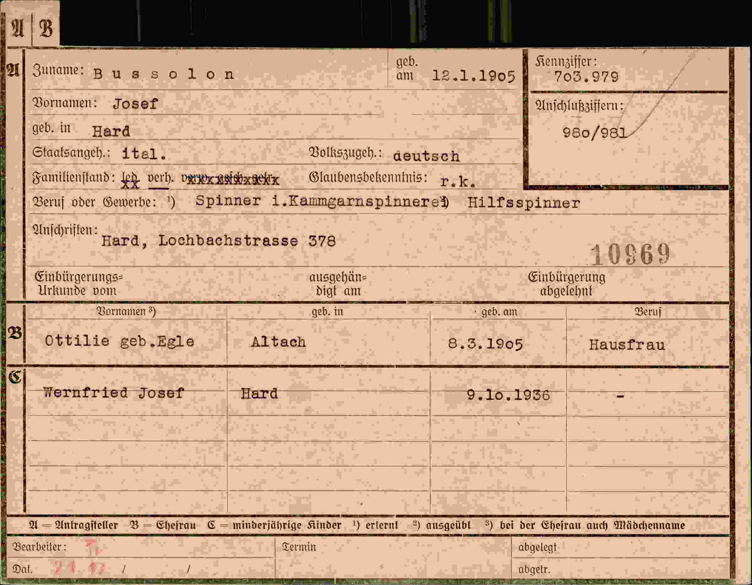 Dokument für Josef Bussolon