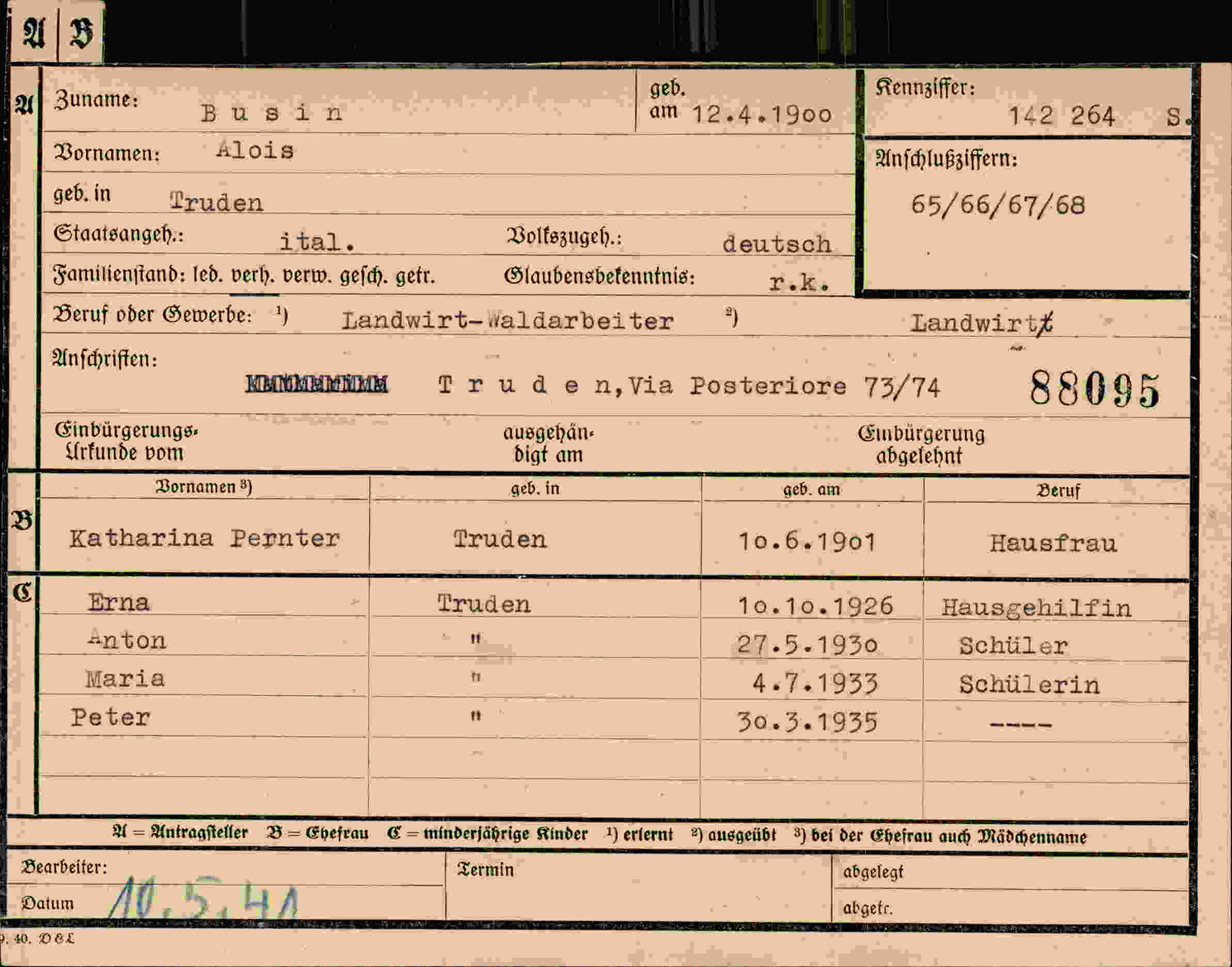 Dokument für Alois Busin