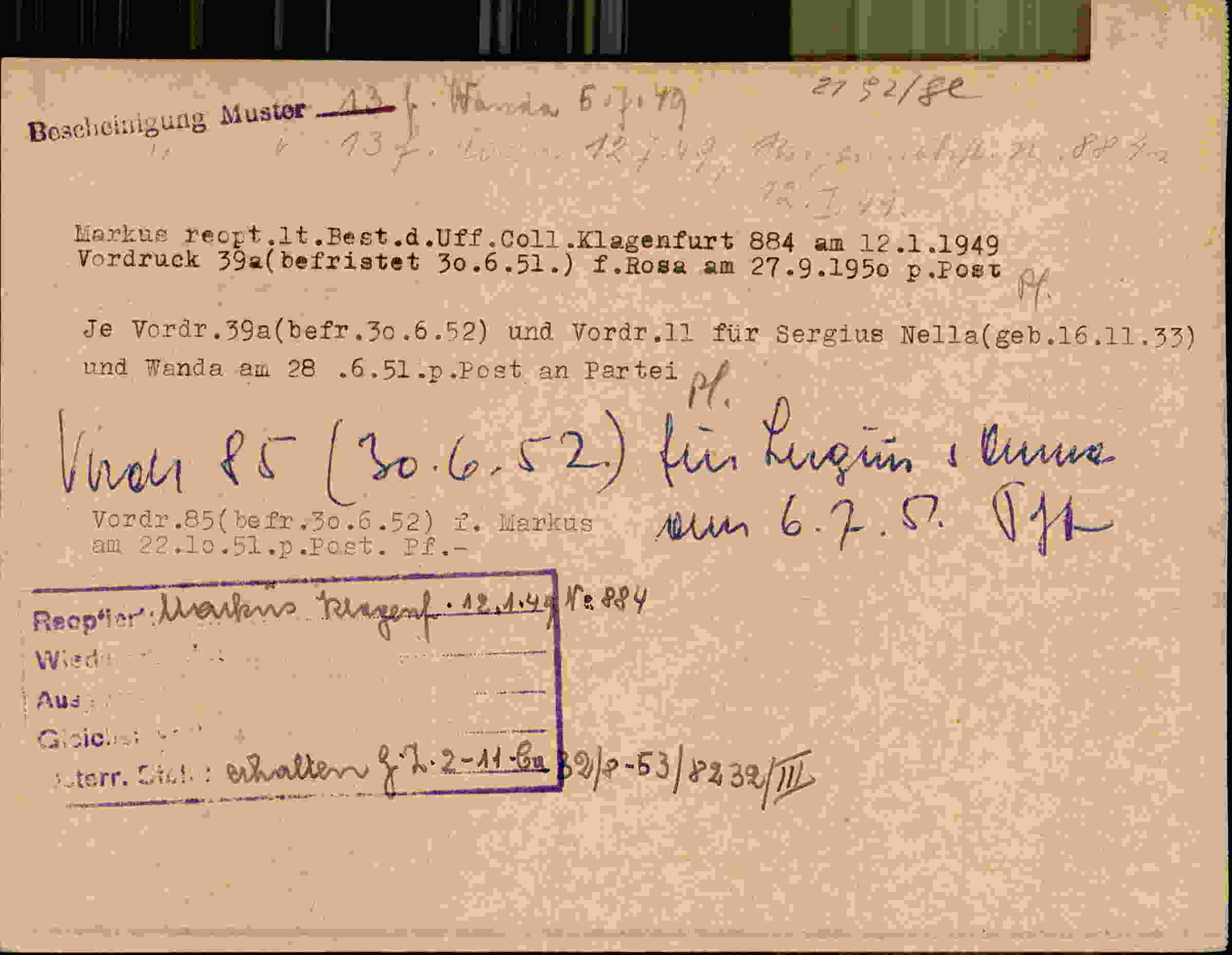 Rückseite des Dokuments