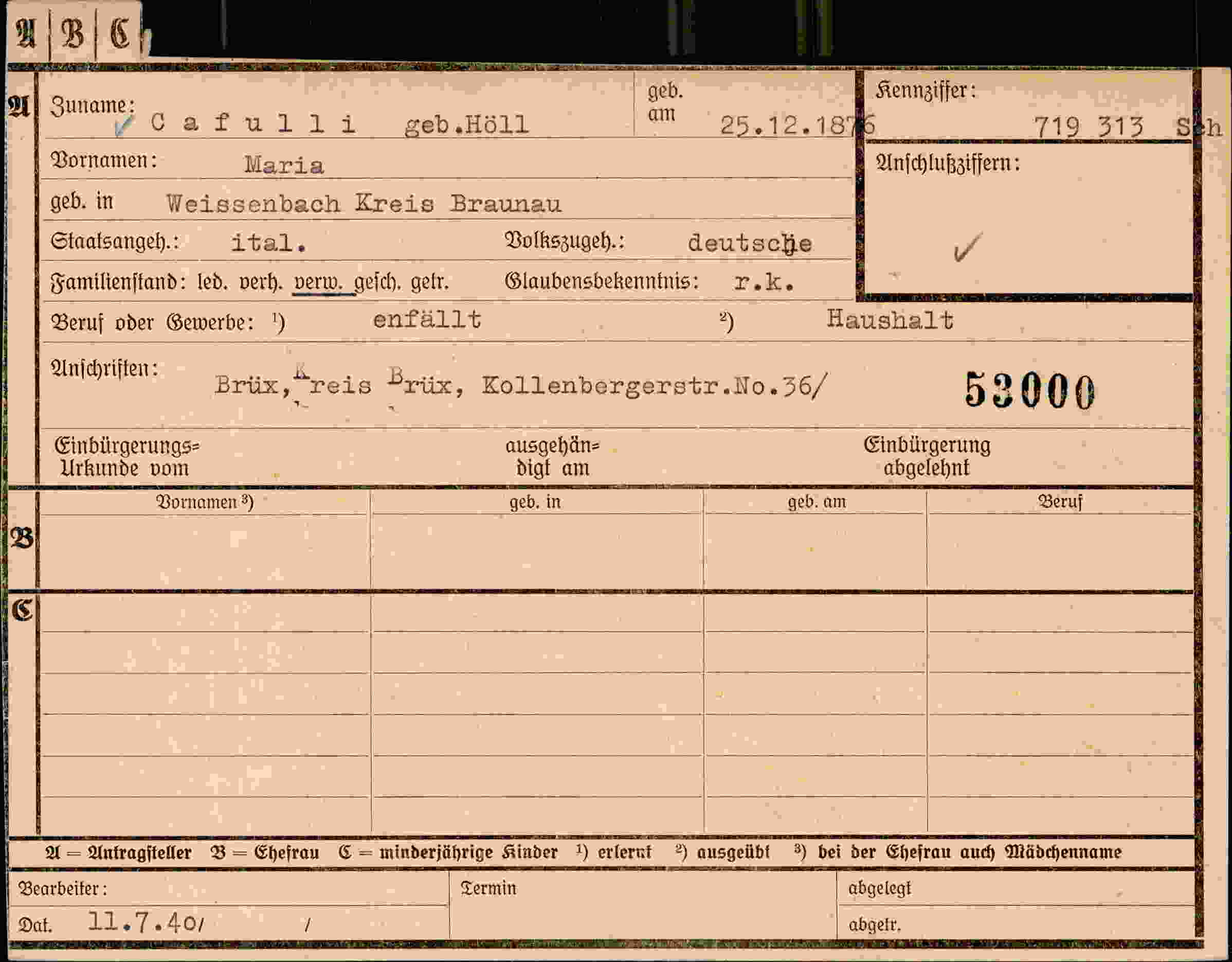 Dokument für Maria Cafulli