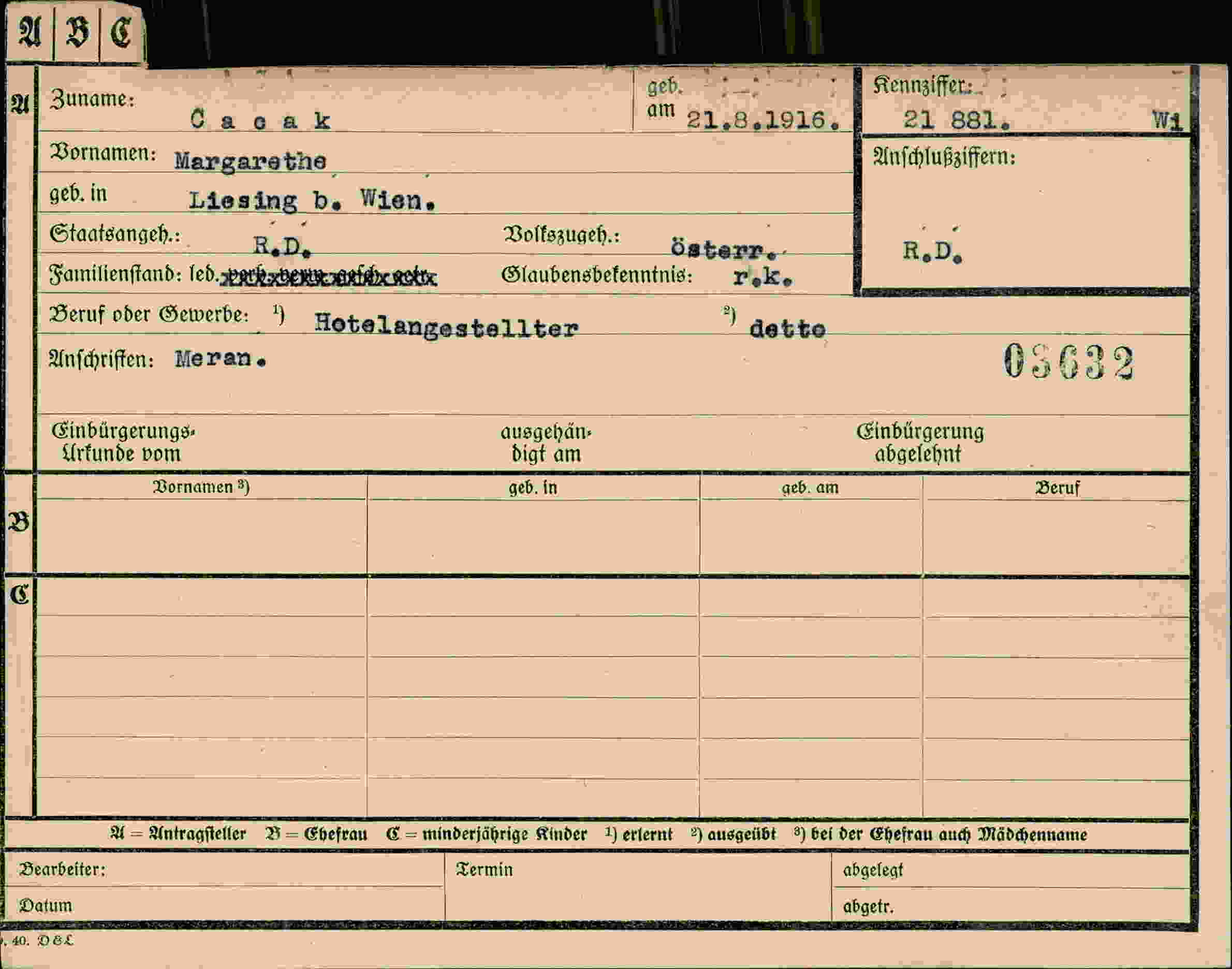 Dokument für Margarethe Cacak