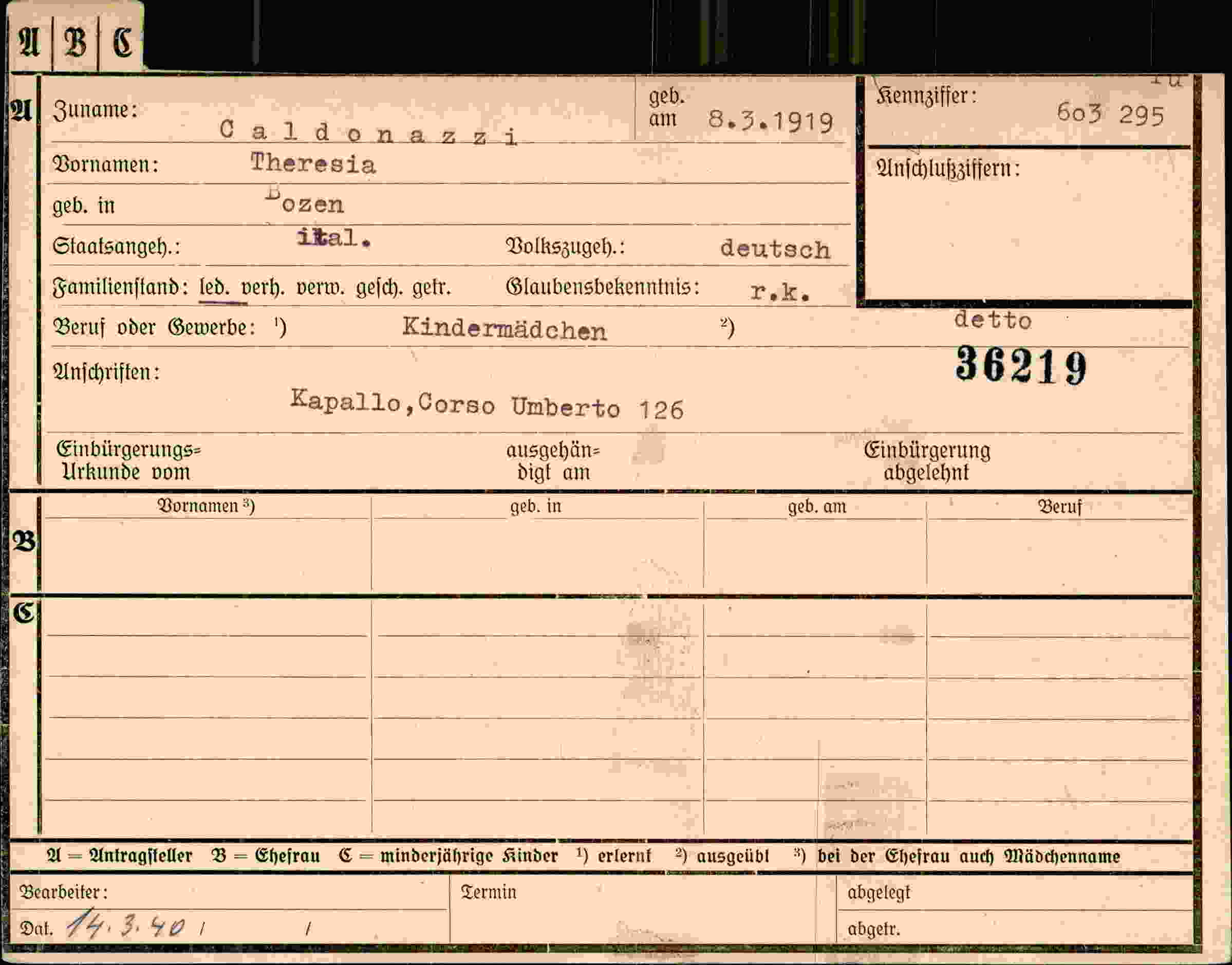 Dokument für Theresia Caldonazzi