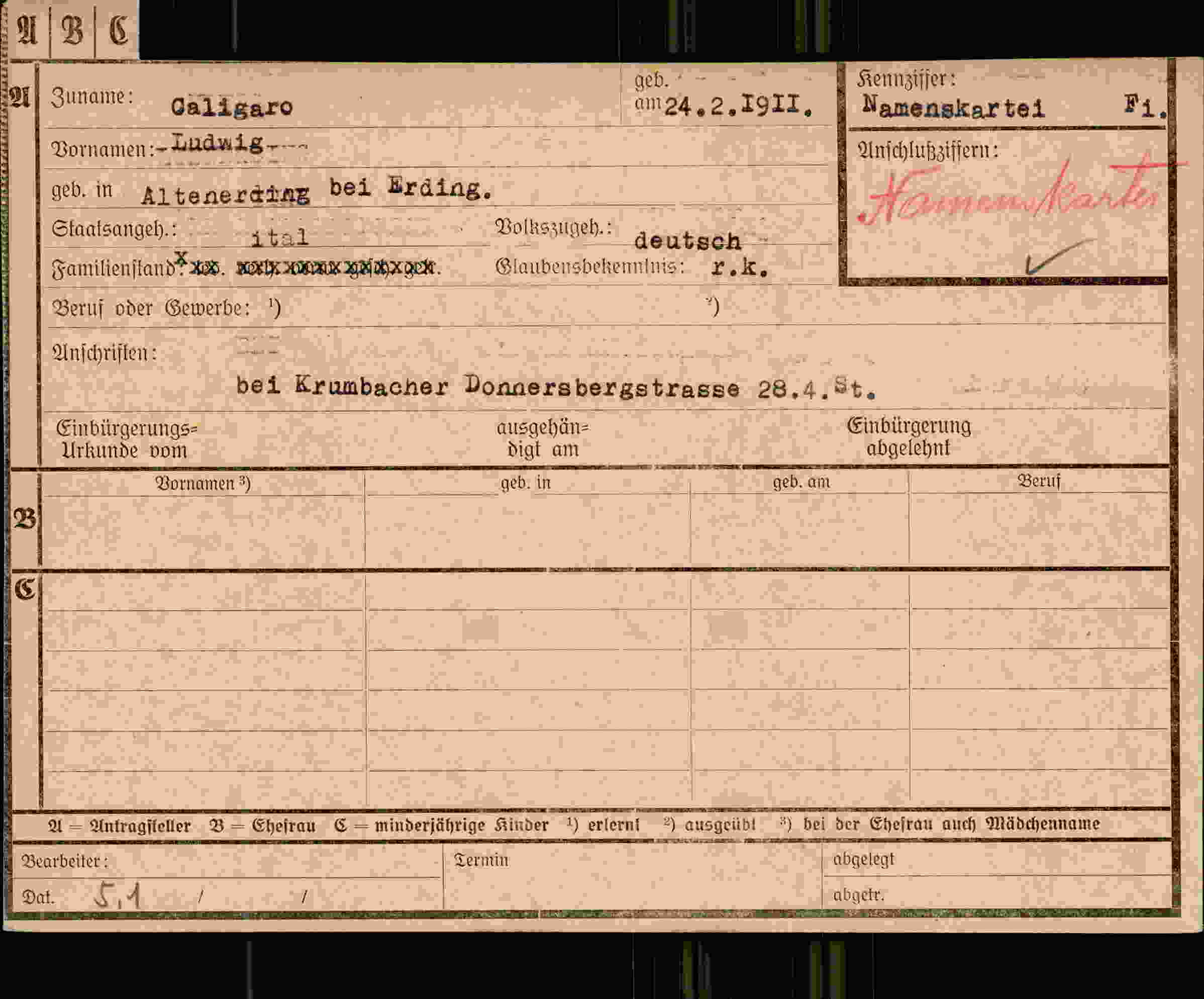 Dokument für Ludwig Caligaro