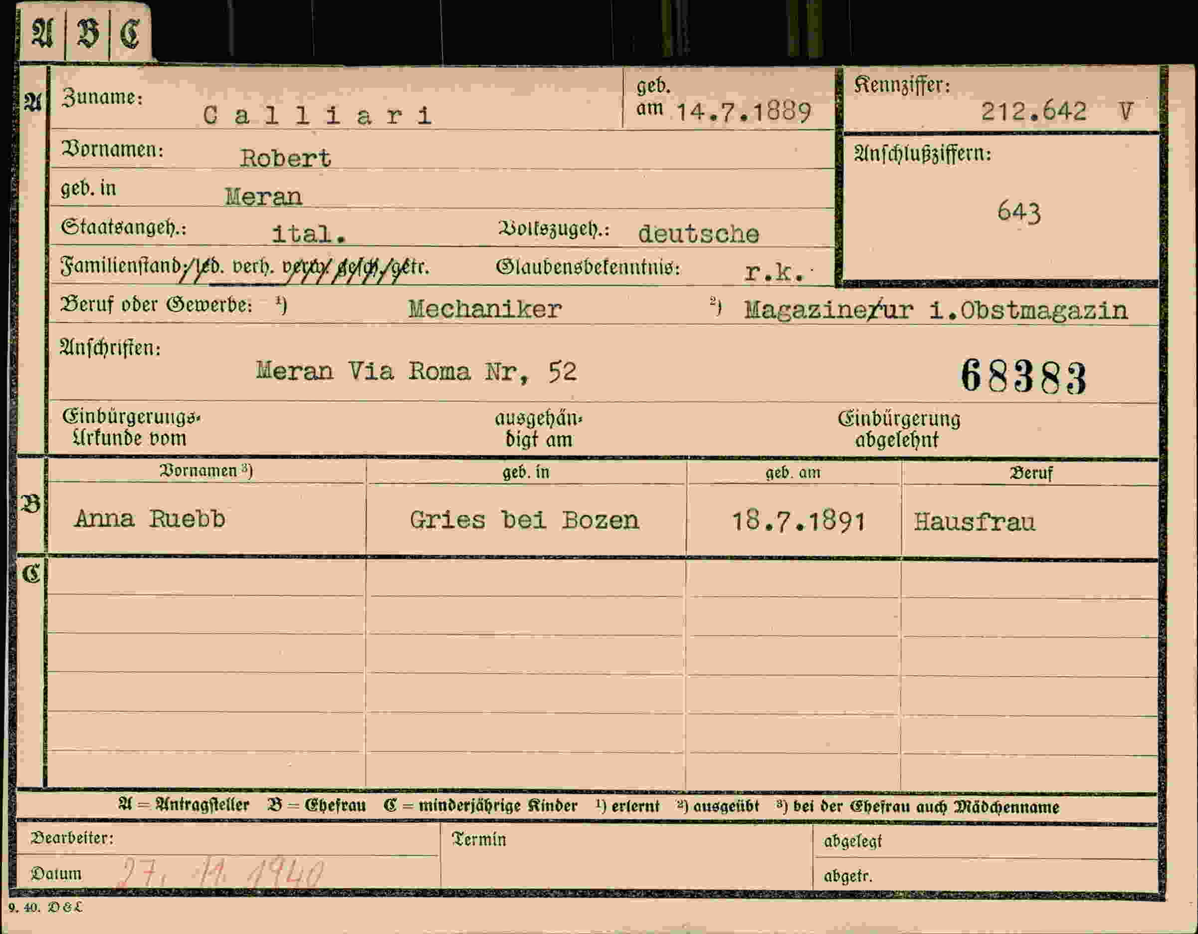 Dokument für Robert Calliari