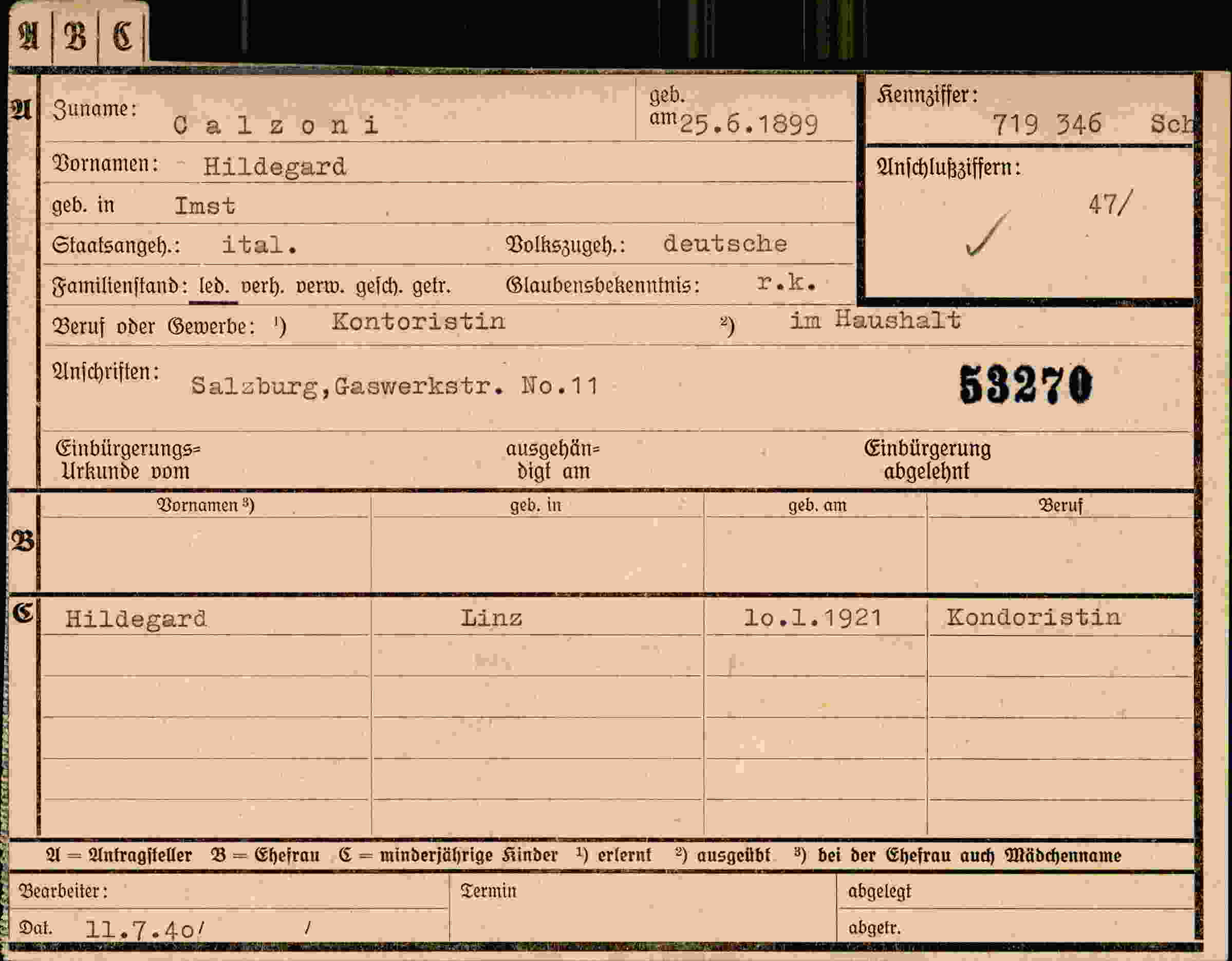Dokument für Hildegard Calzoni