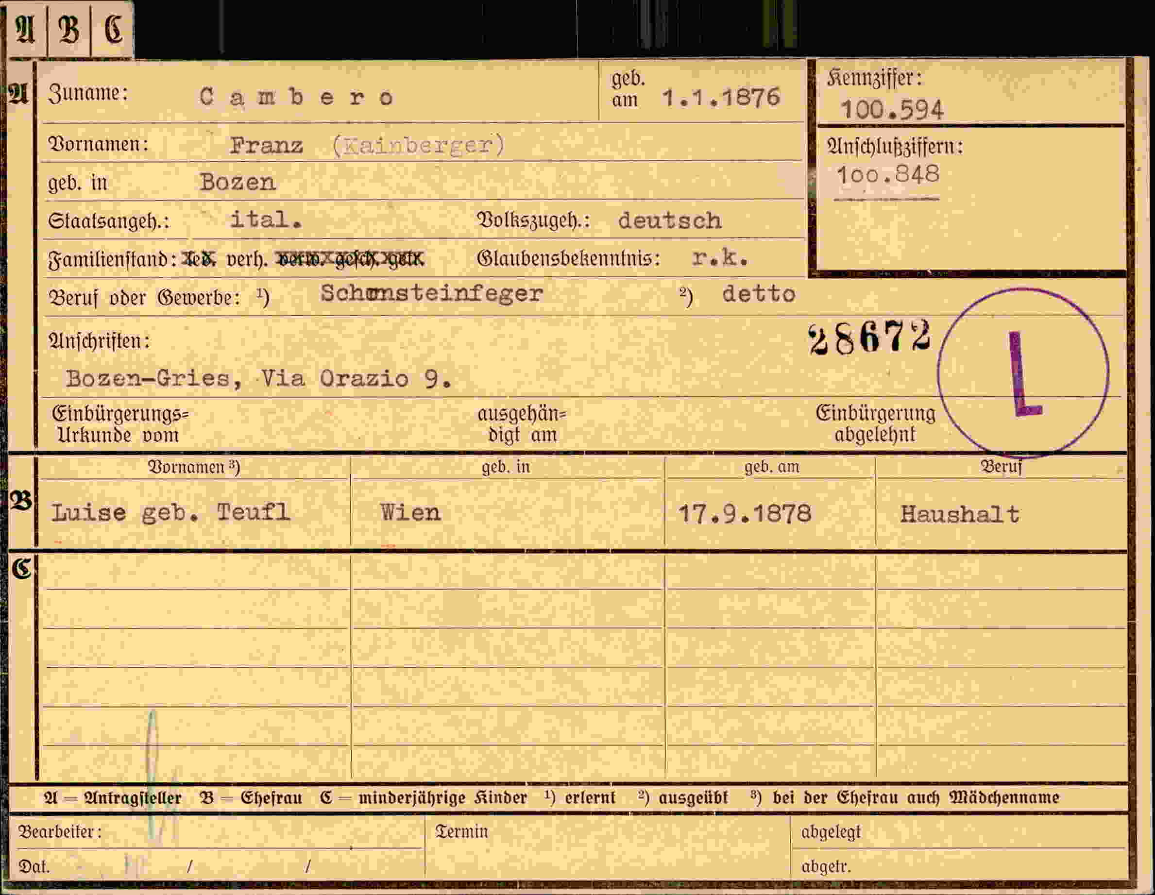 Dokument für Franz Cambero