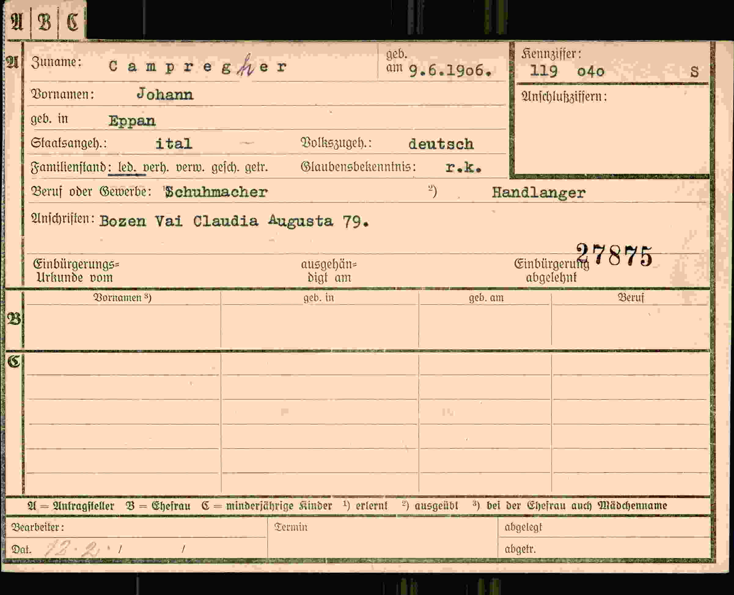 Dokument für Johann Campregher