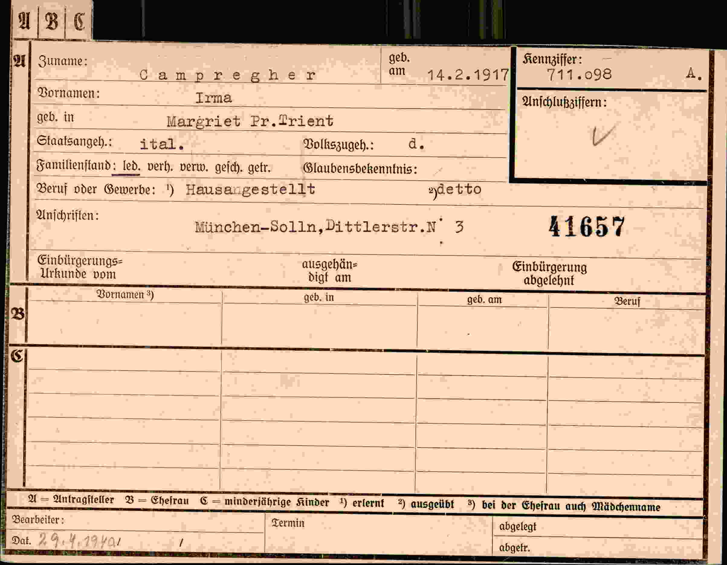 Dokument für Irma Campregher