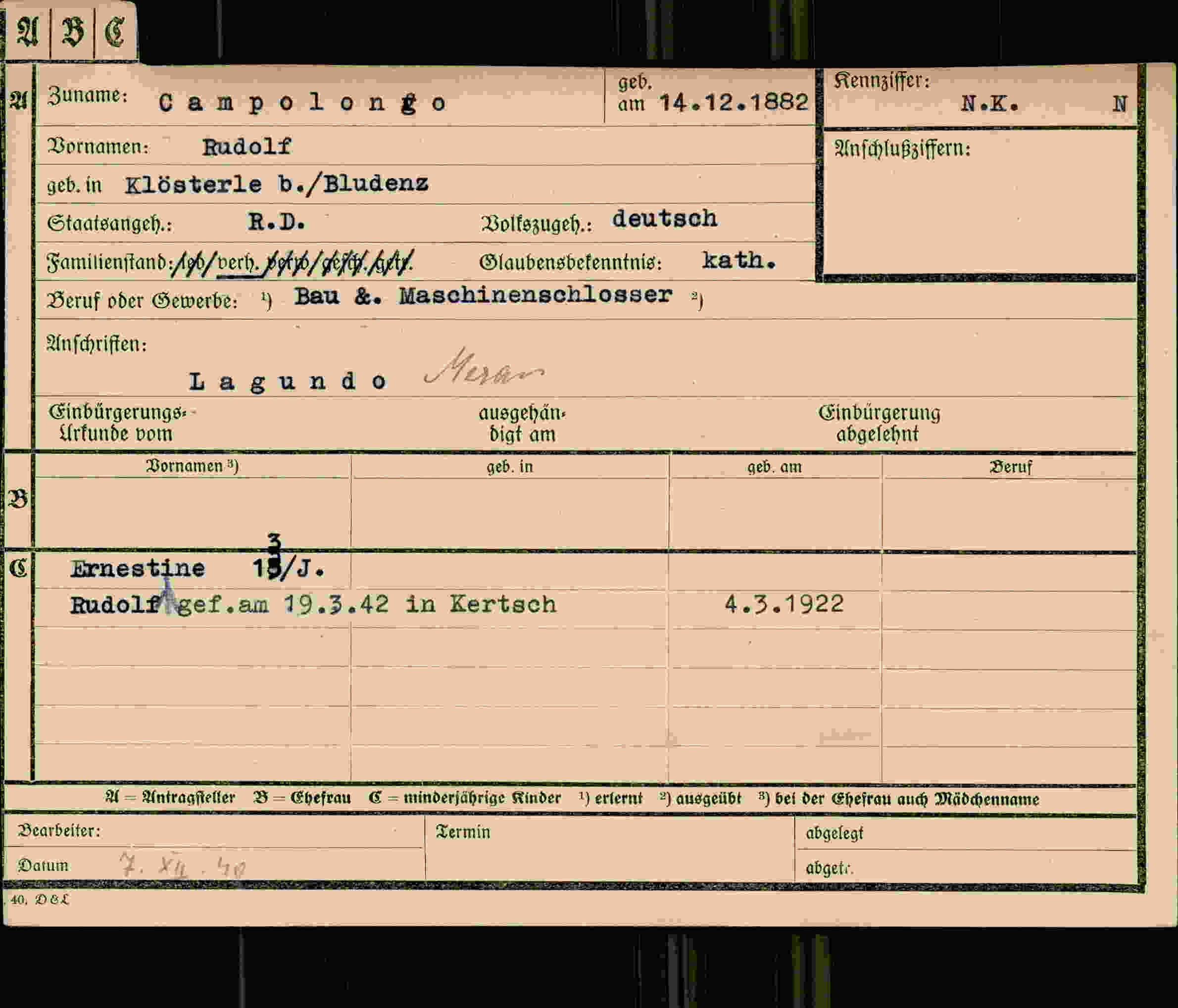 Vorderseite des Dokuments