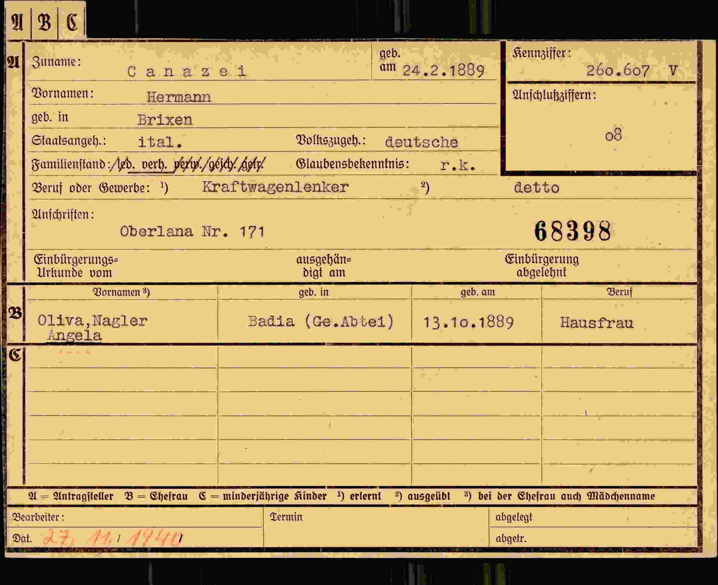 Dokument für Hermann Canazei