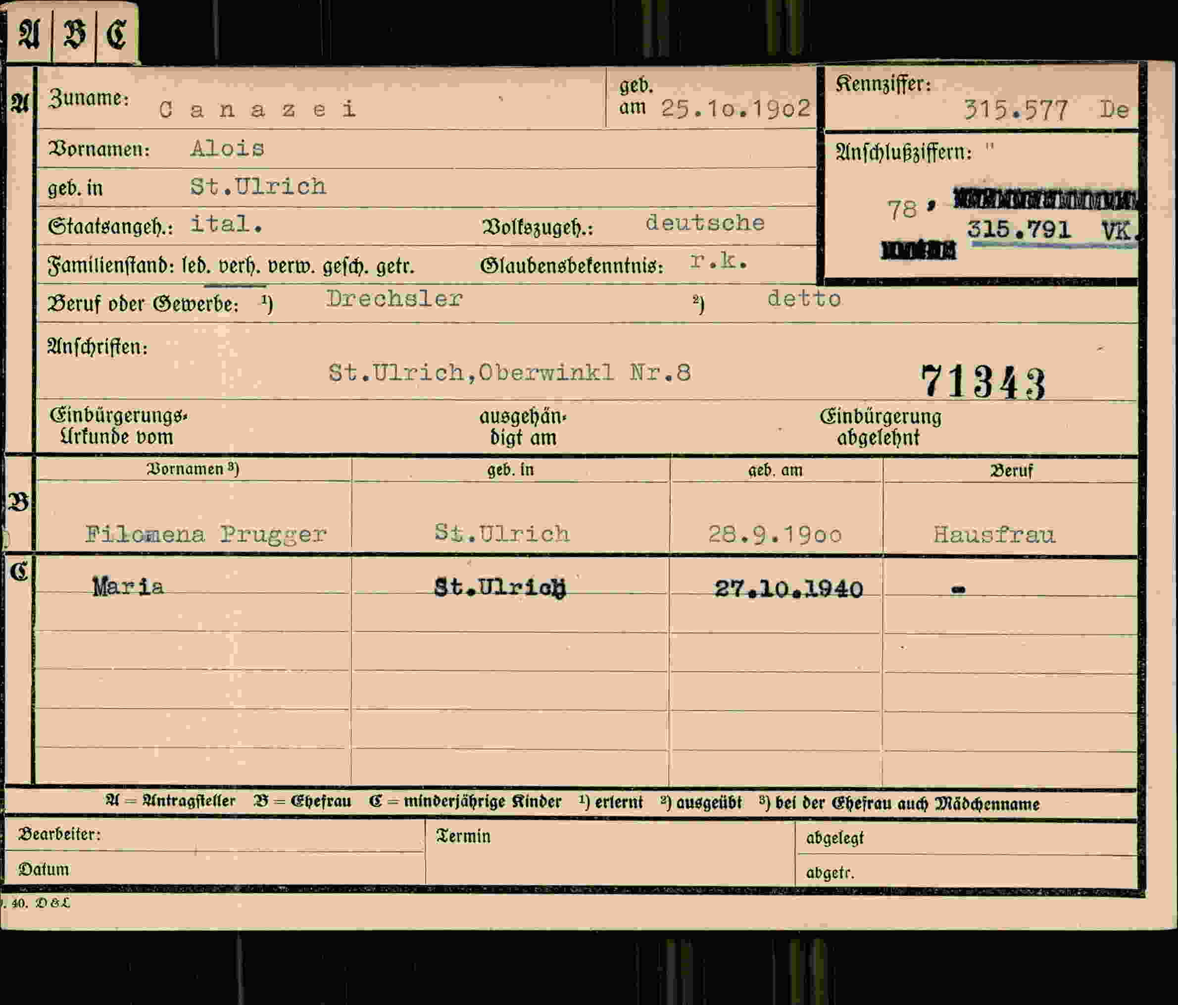 Vorderseite des Dokuments