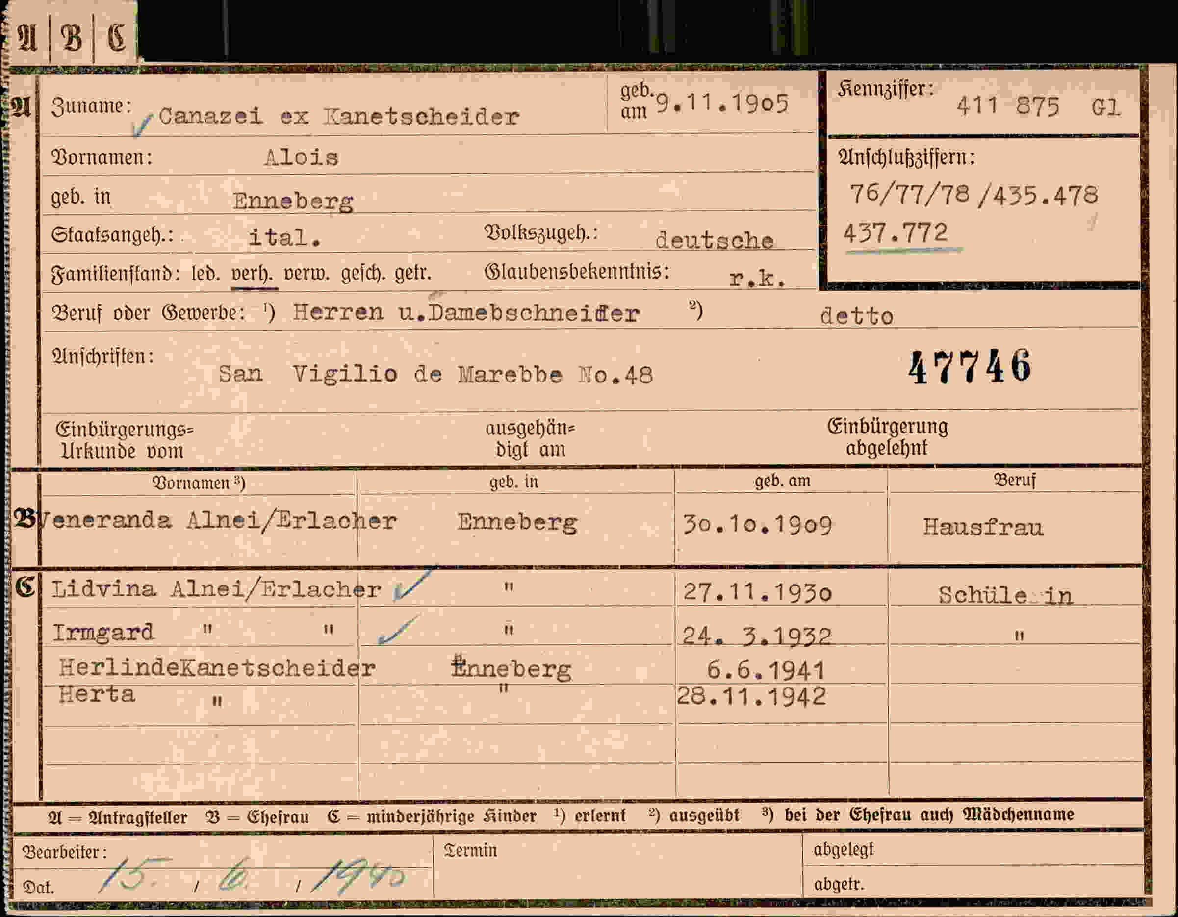 Dokument für Alois Canazei
