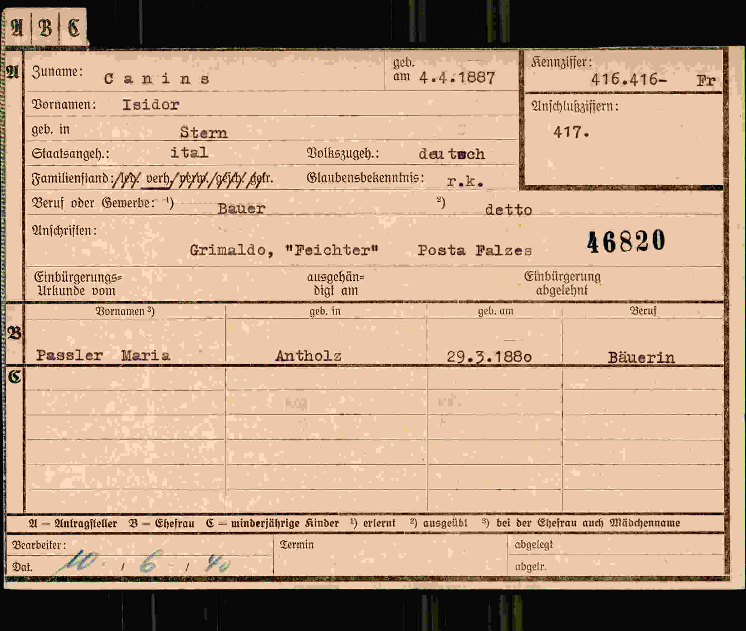 Dokument für Isidor Canins
