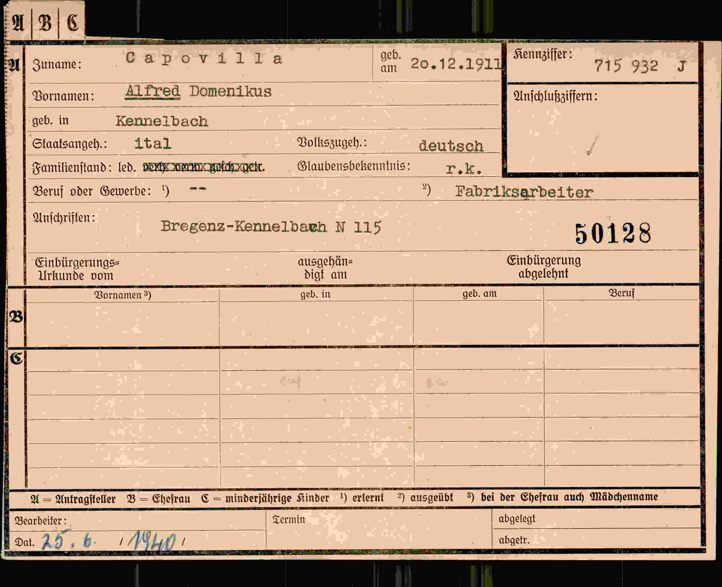 Dokument für Alfred Domenikus Capovilla