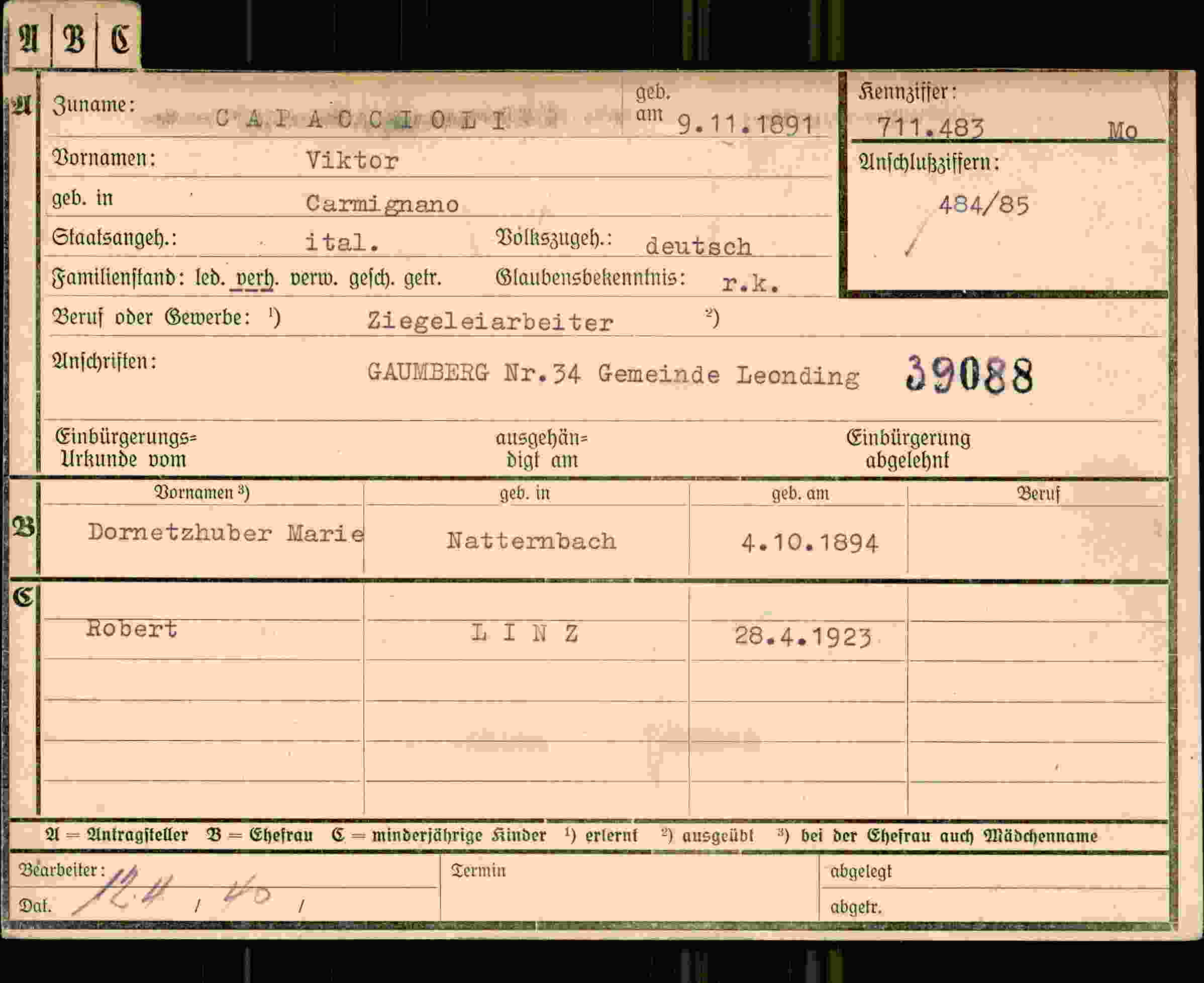 Dokument für Viktor Capaccioli
