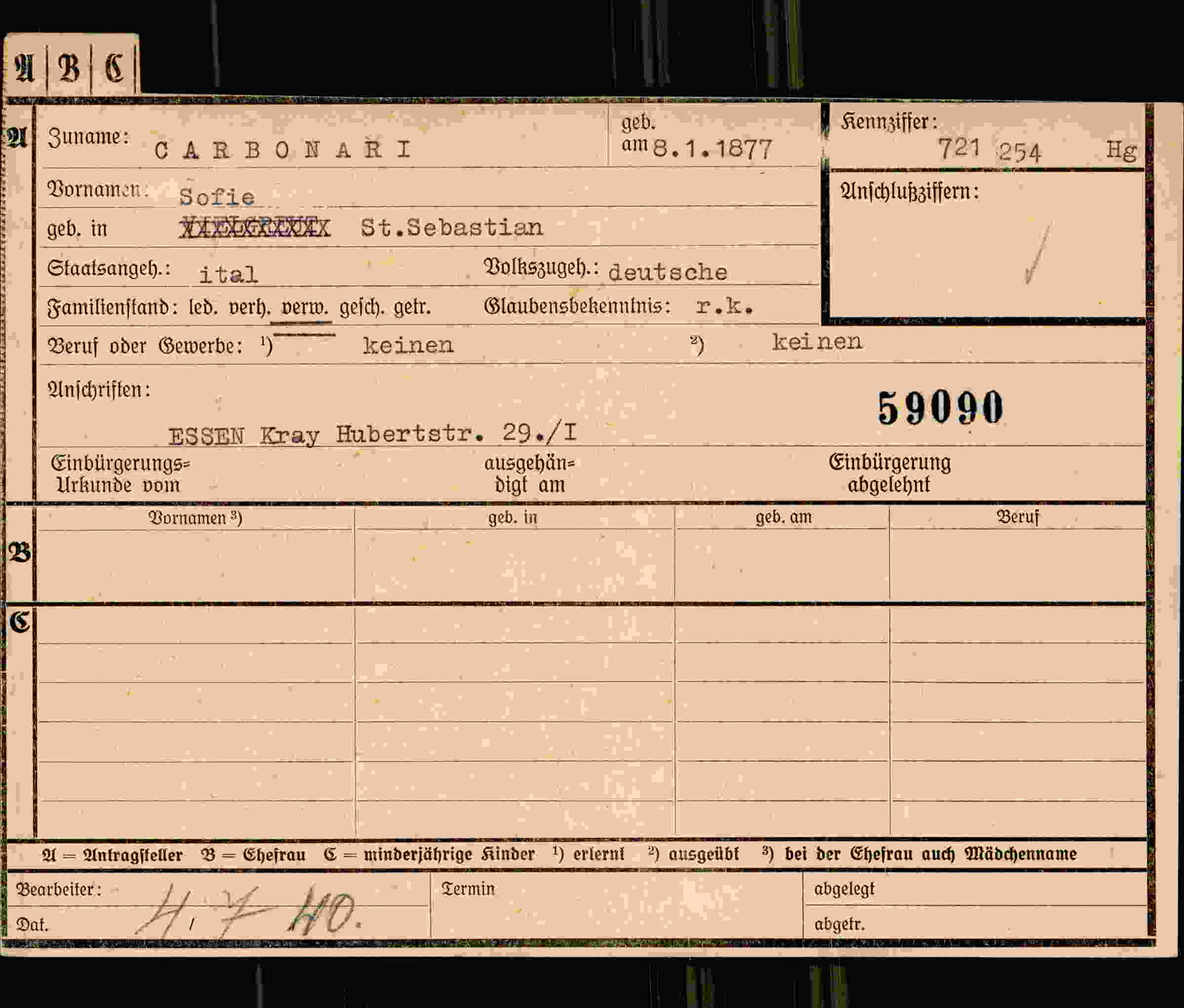 Dokument für Sofie Carbonari