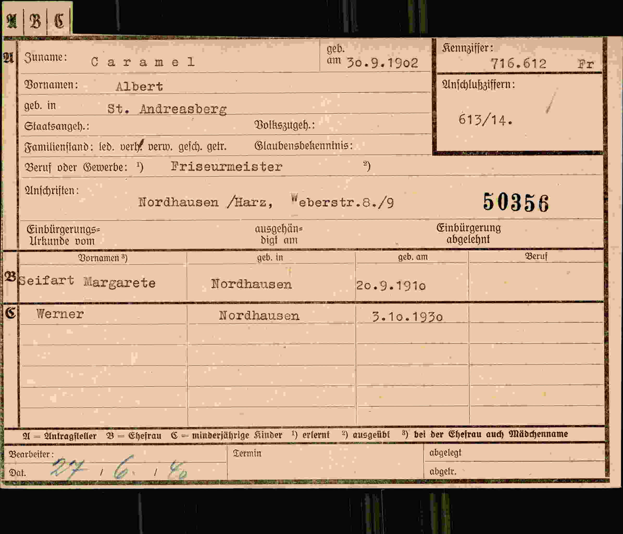 Dokument für Albert Caramel