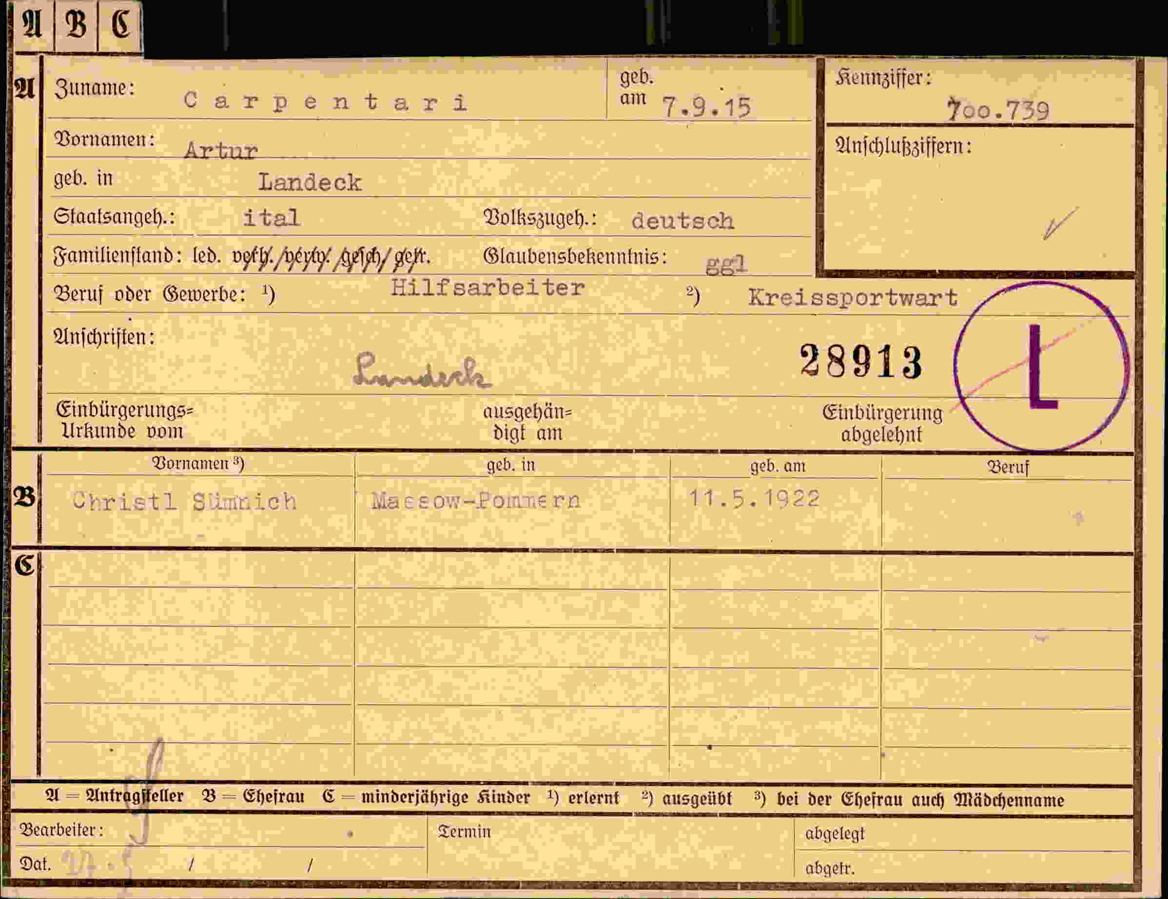 Dokument für Artur Carpentari