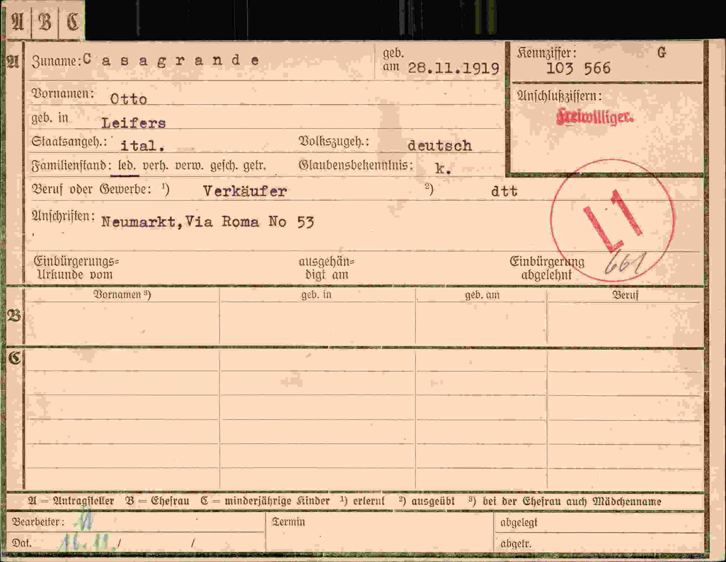 Dokument für Otto Casagrande