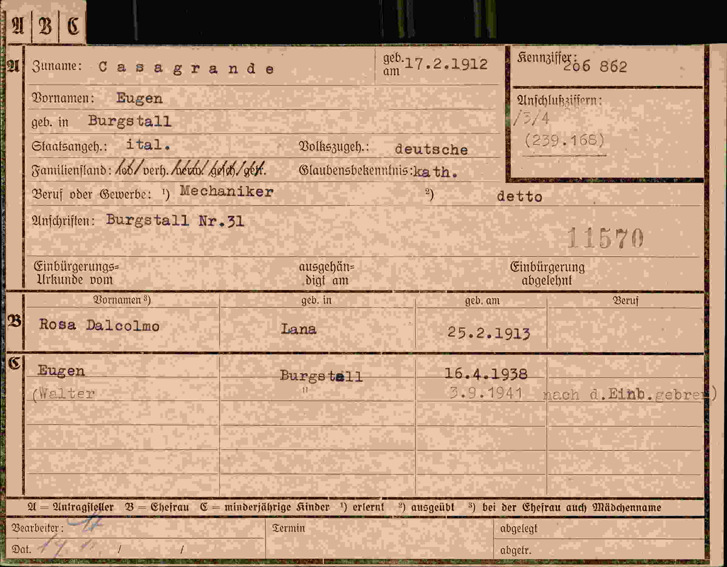 Dokument für Eugen Casagrande