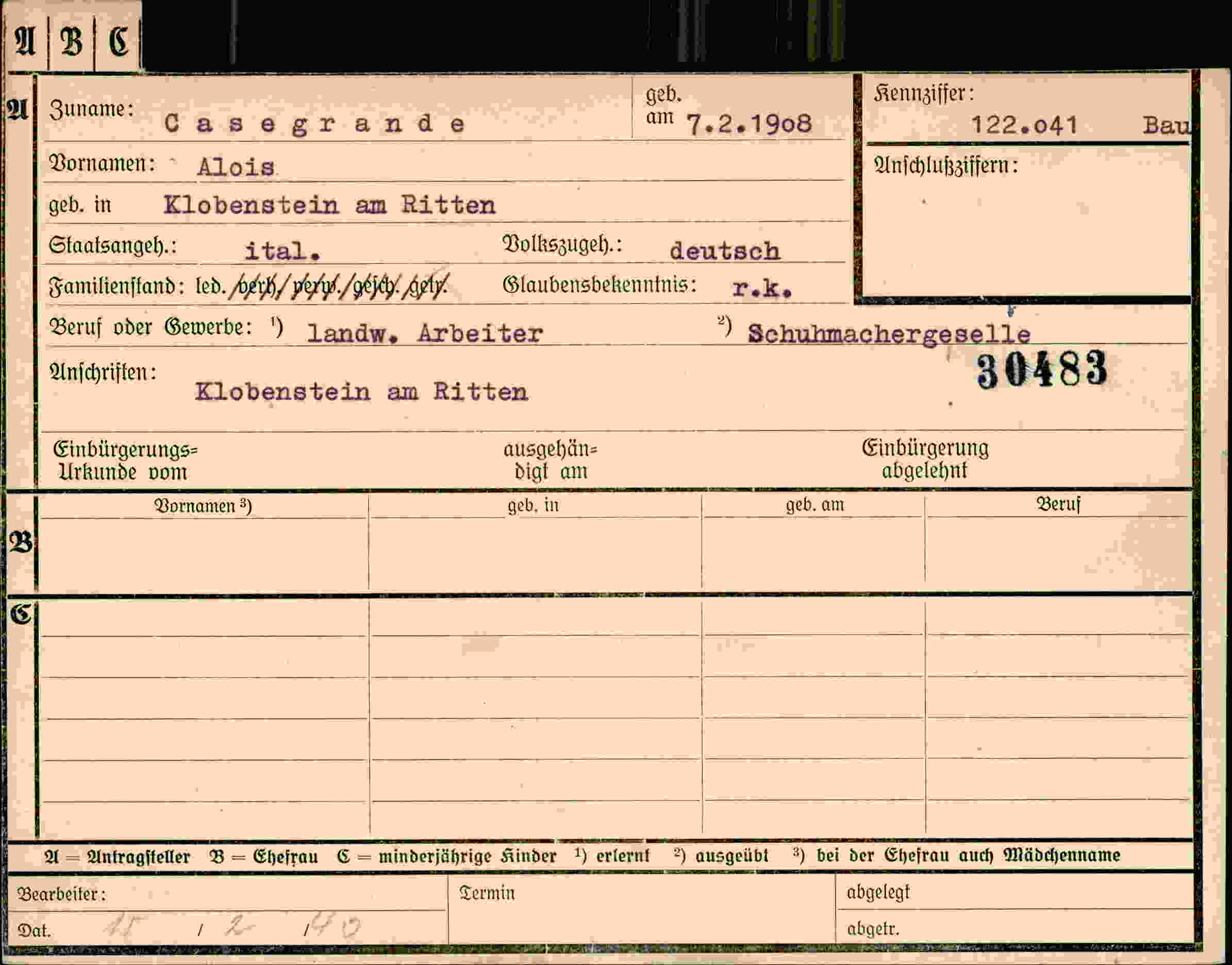 Dokument für Alois Casegrande