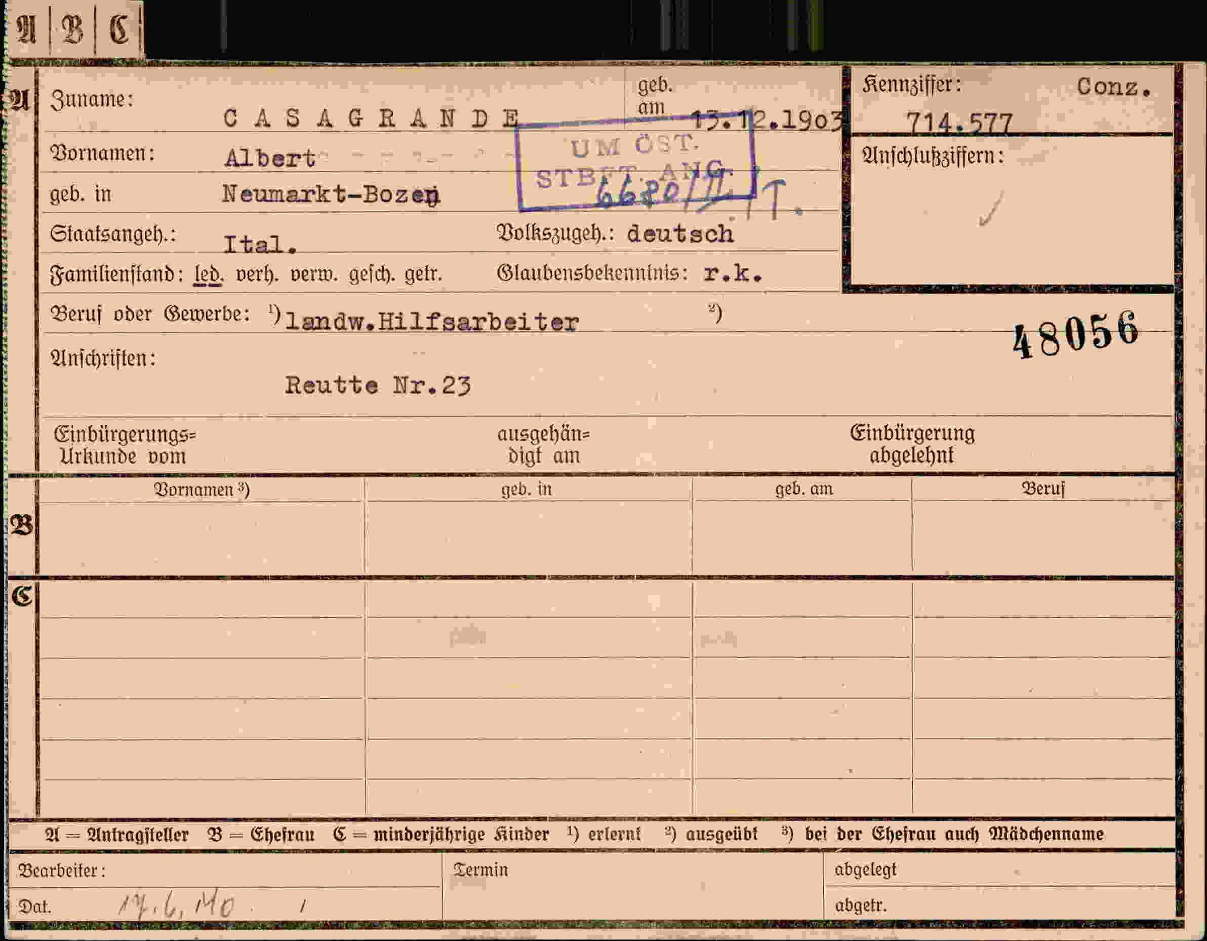 Dokument für Albert Casagrande