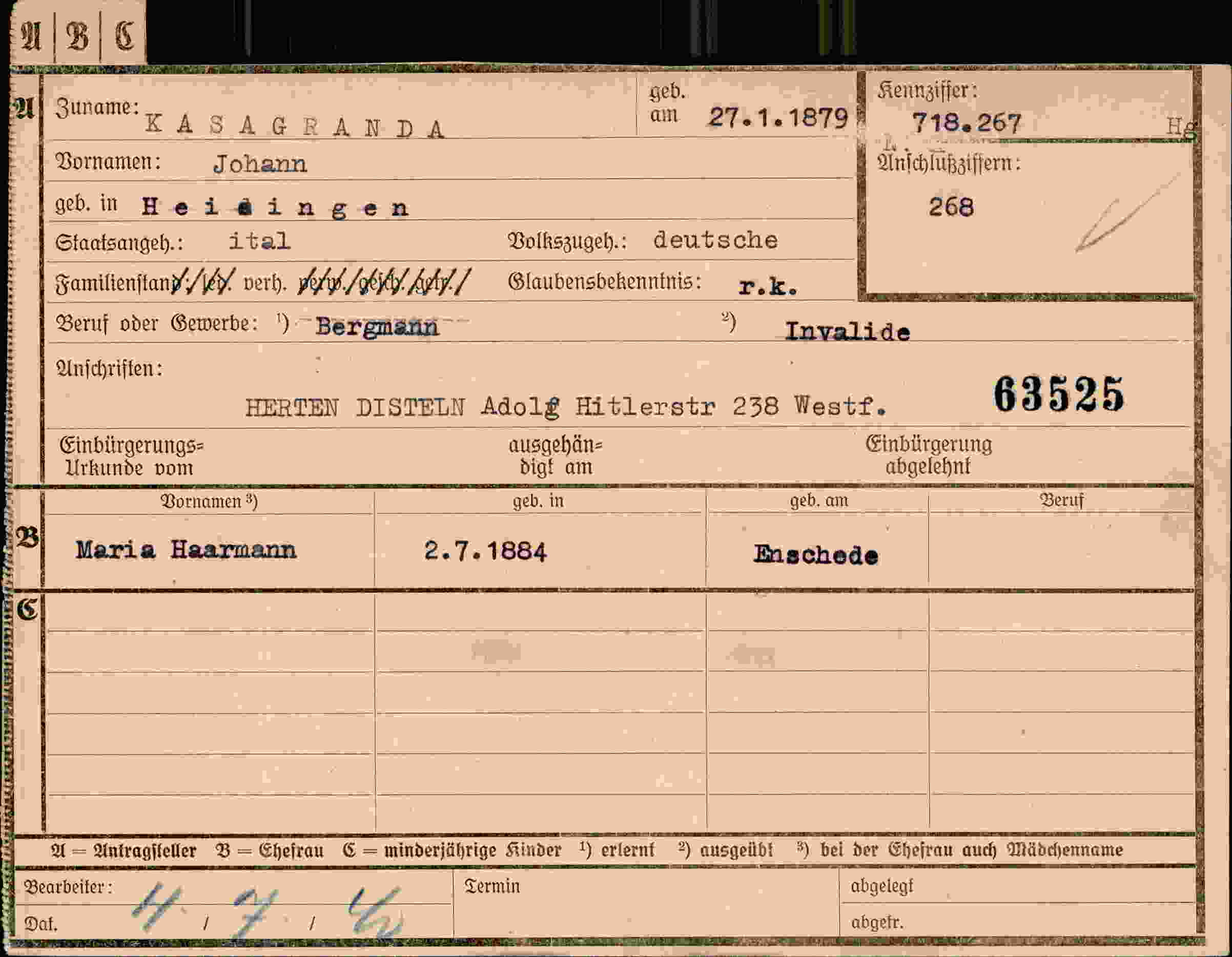 Dokument für Johann Kasagranda