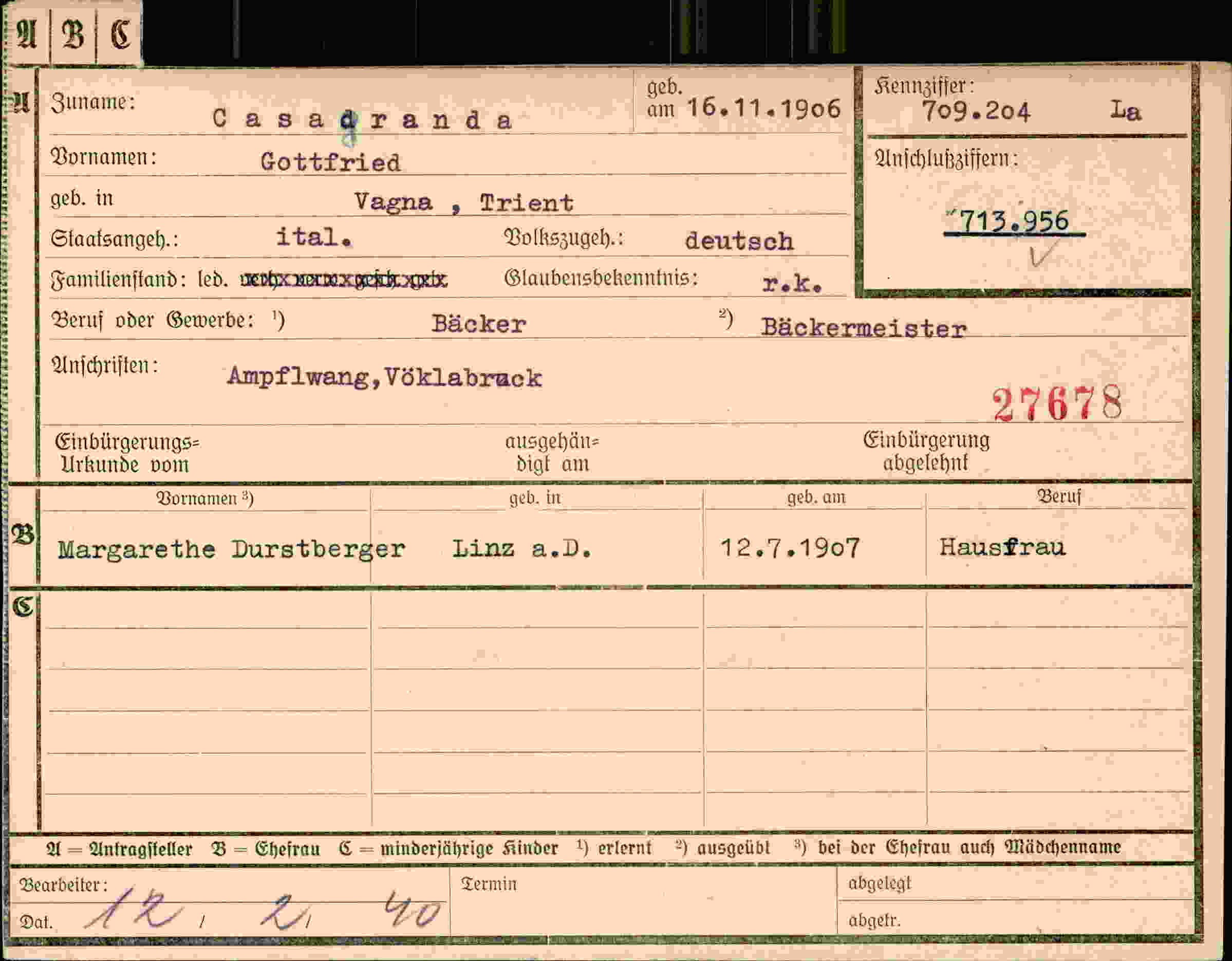 Dokument für Gottfried Casadranda