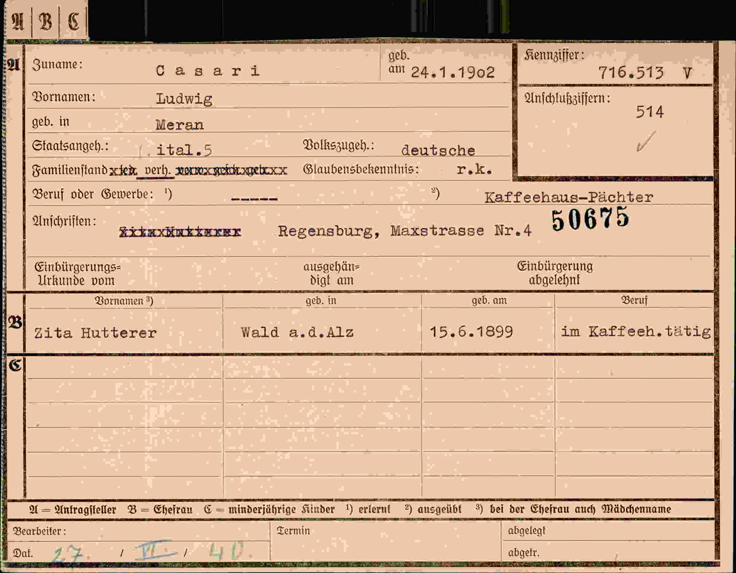 Dokument für Ludwig Casari