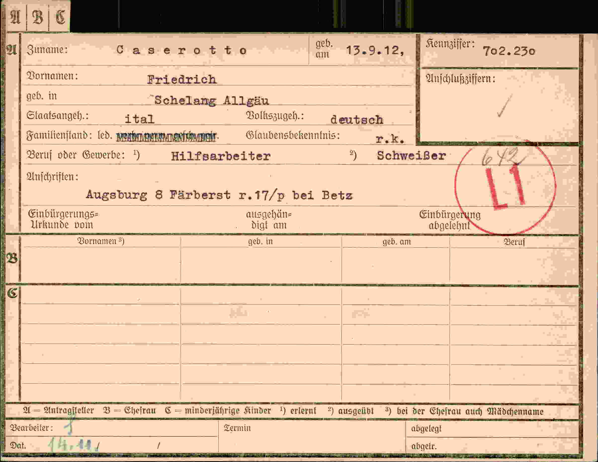 Dokument für Friedrich Caserotto