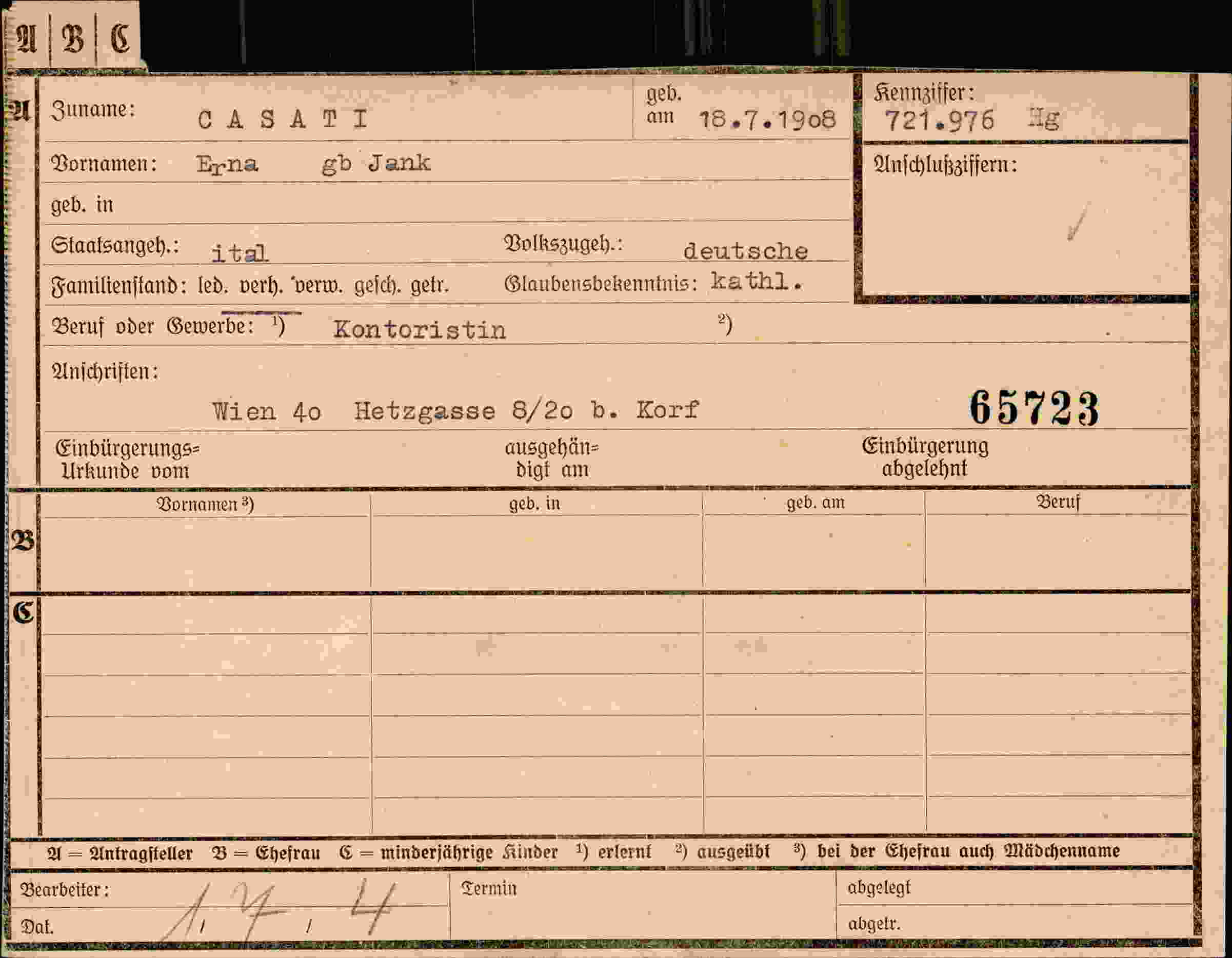 Dokument für Erna Casati