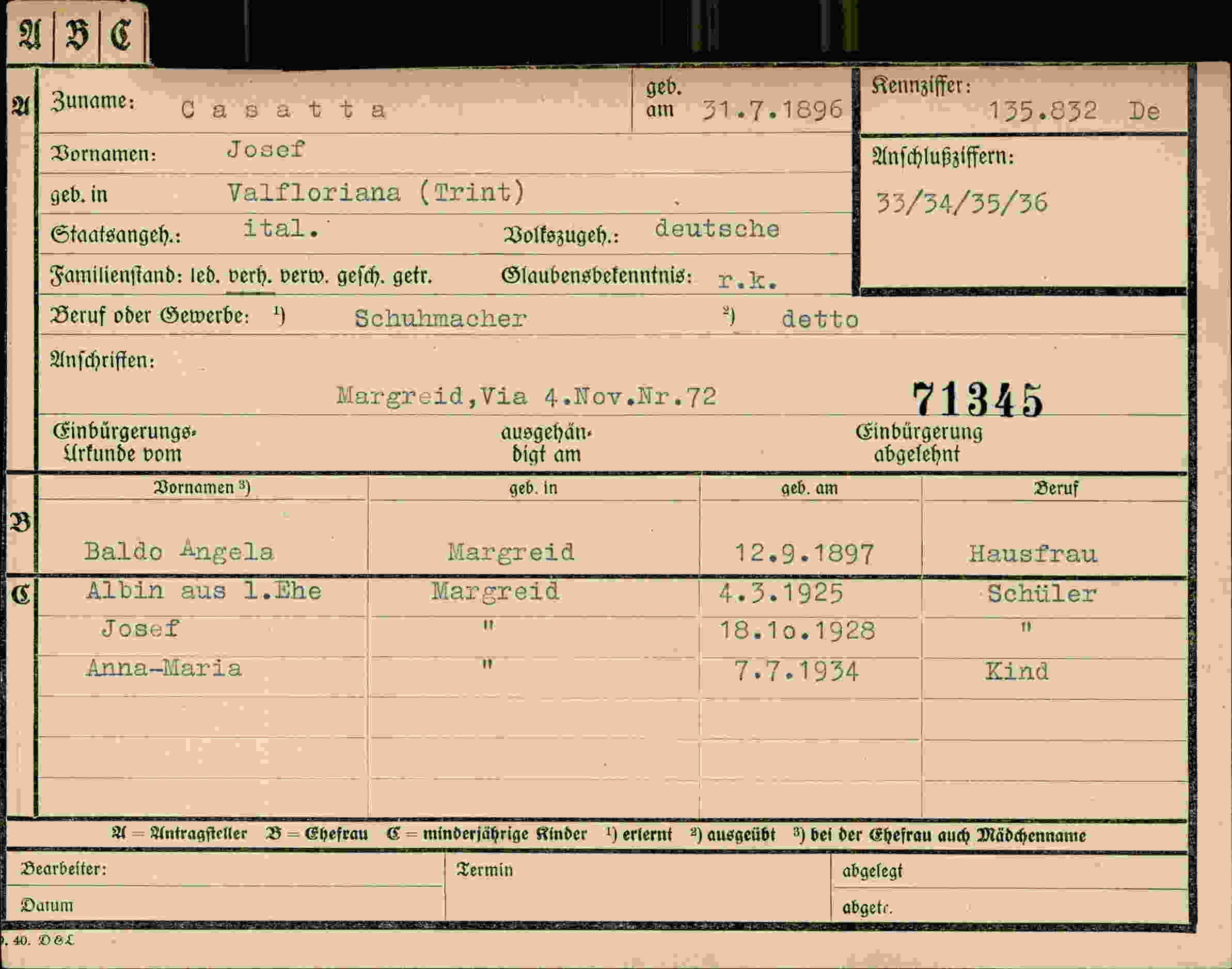 Dokument für Josef Casatta