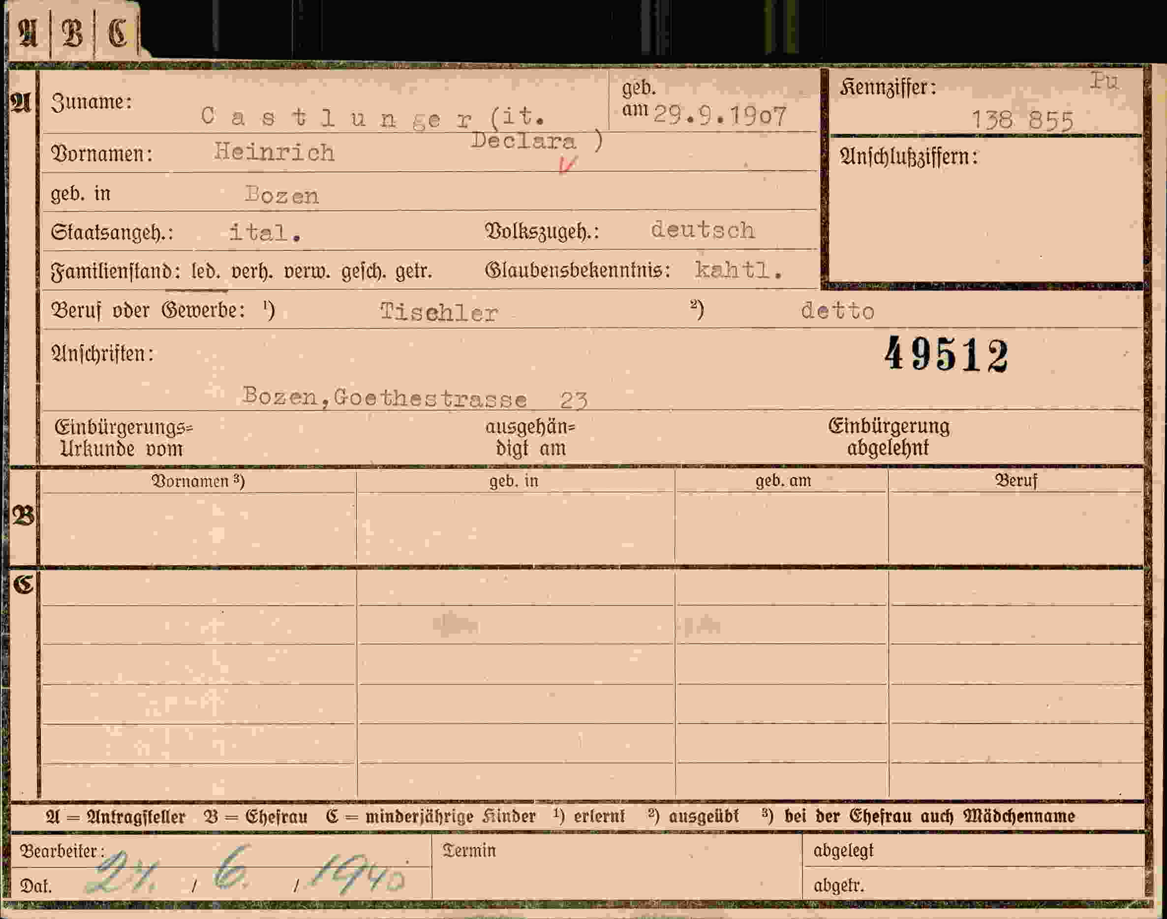 Dokument für Heinrich Castlunger