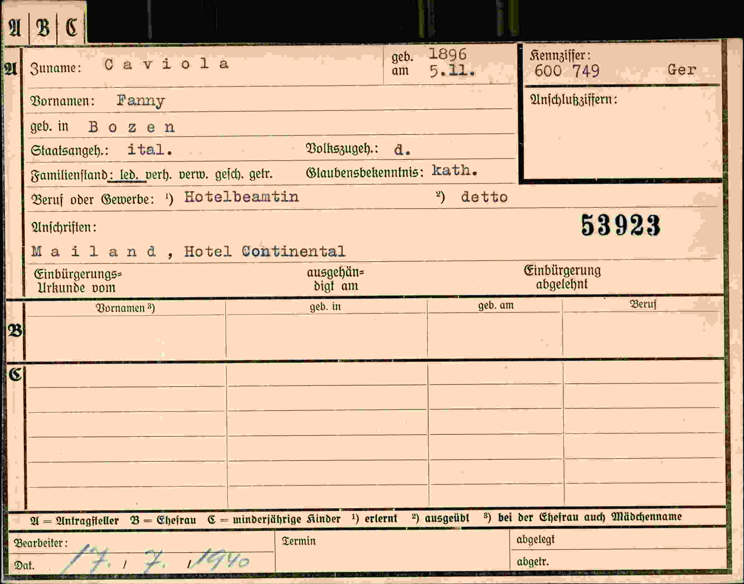 Dokument für Fanny Caviola