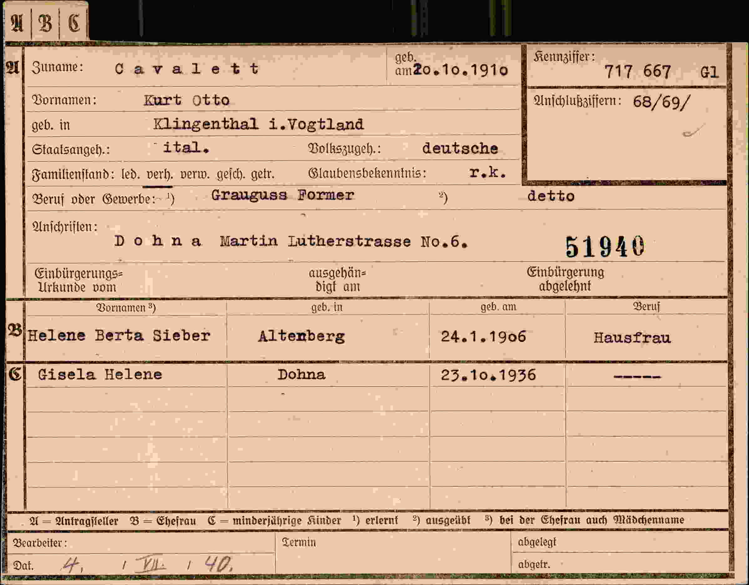 Dokument für Kurt Otto Cavalett