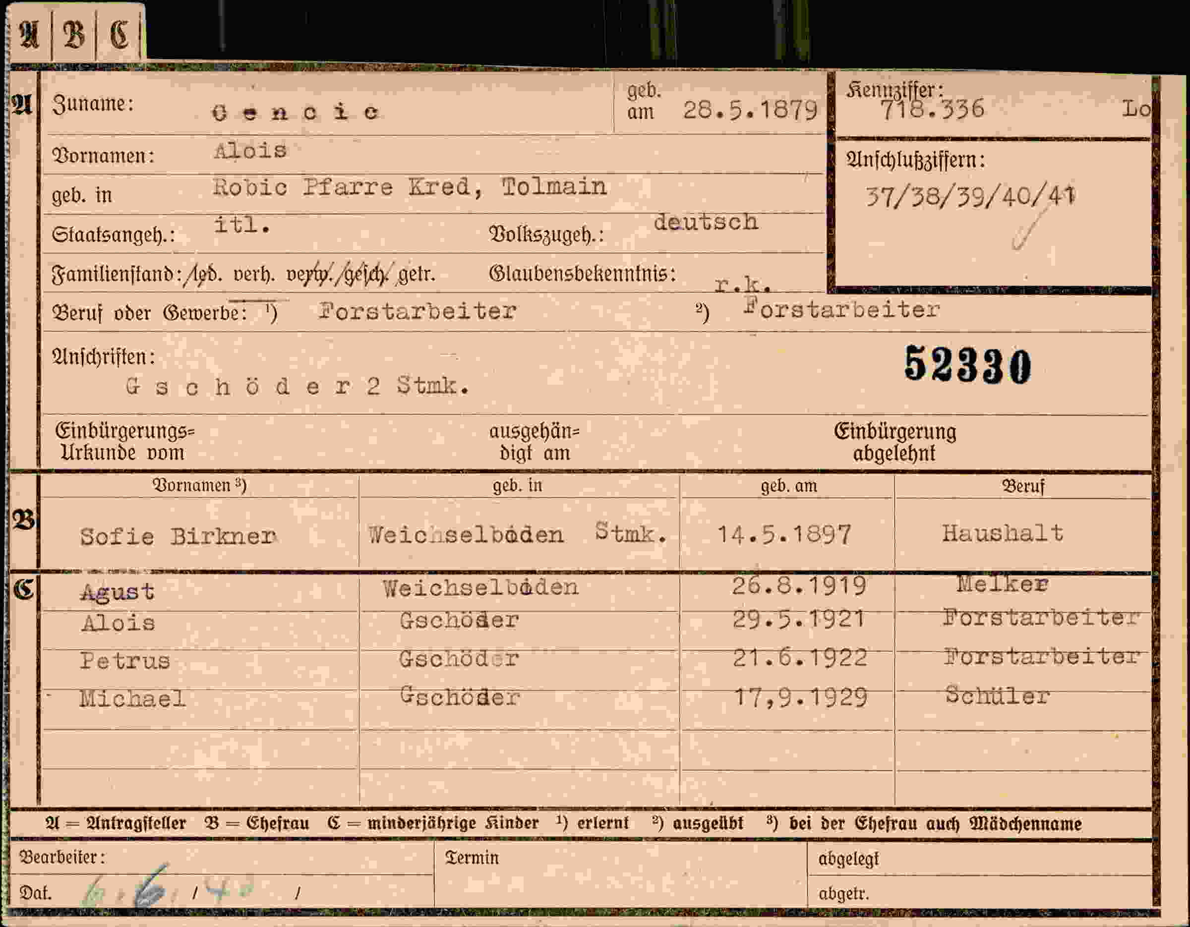 Dokument für Alois Ceneic