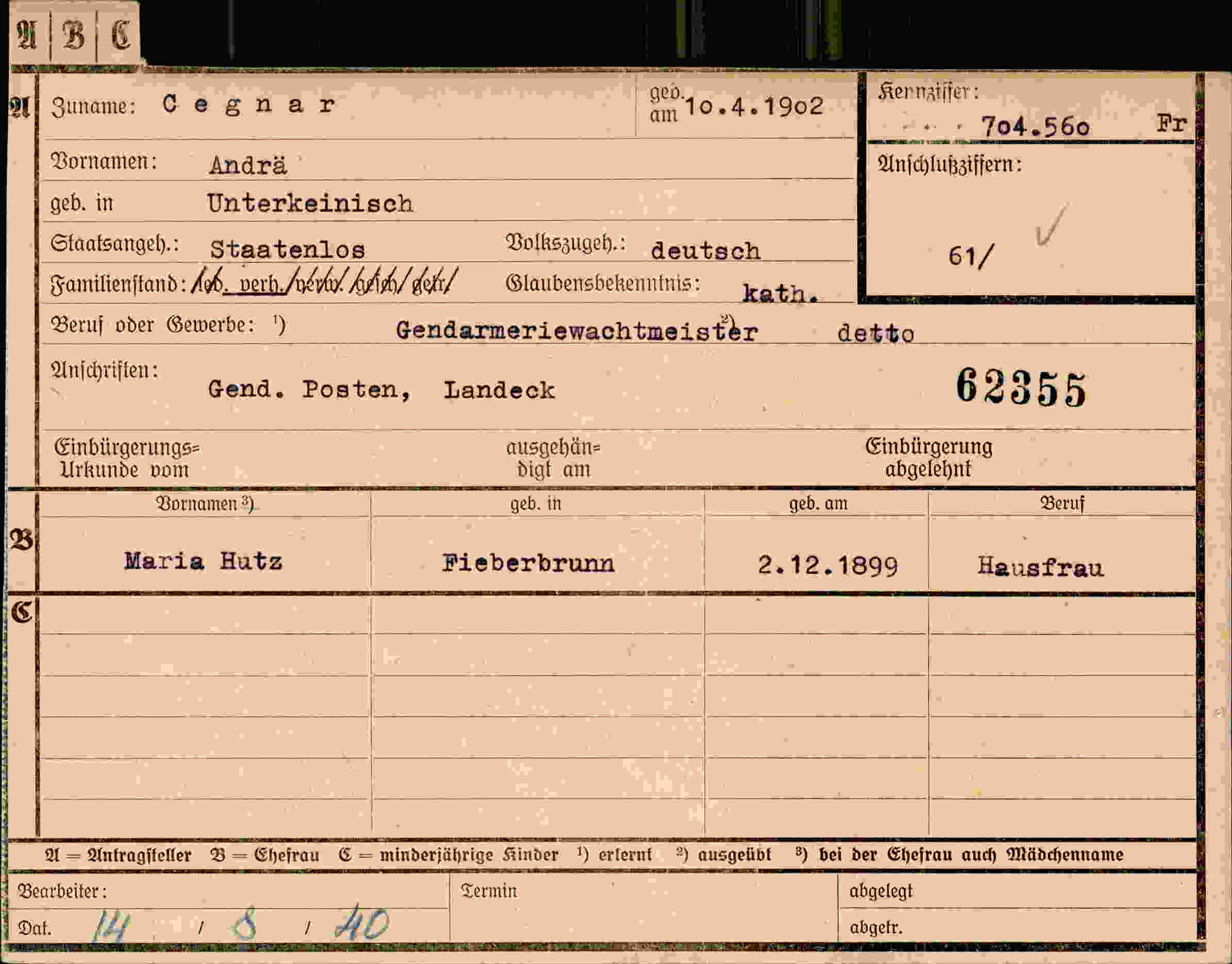 Dokument für Andrä Cegnar