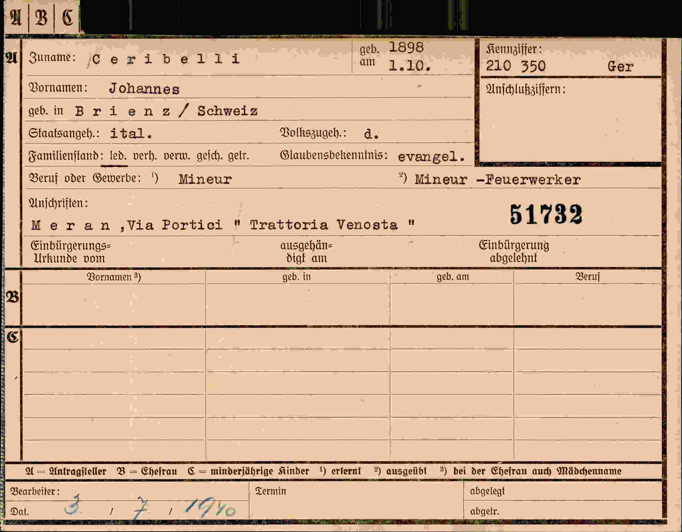 Dokument für Johannes Ceribelli