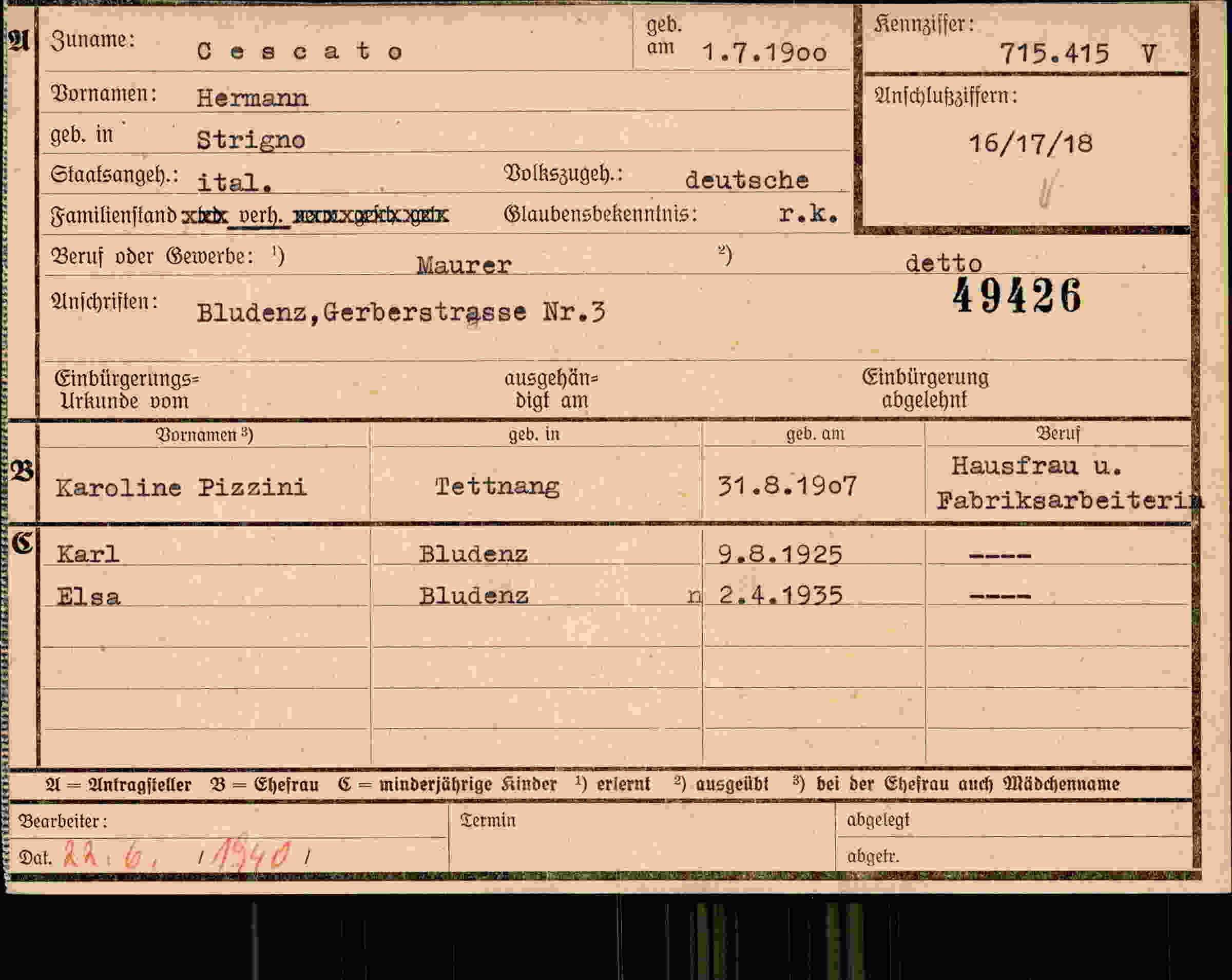 Vorderseite des Dokuments