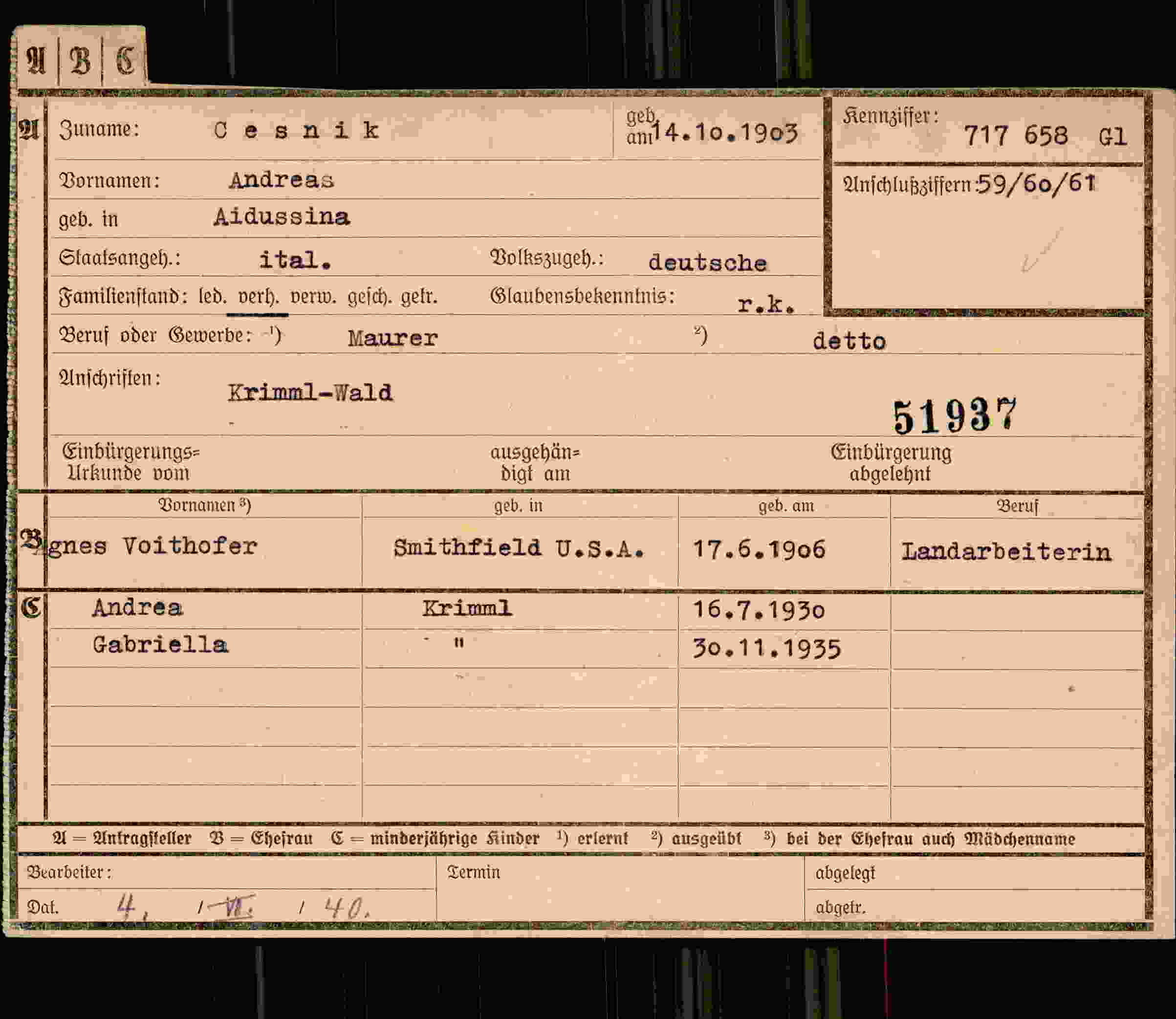 Dokument für Andreas Cesnik