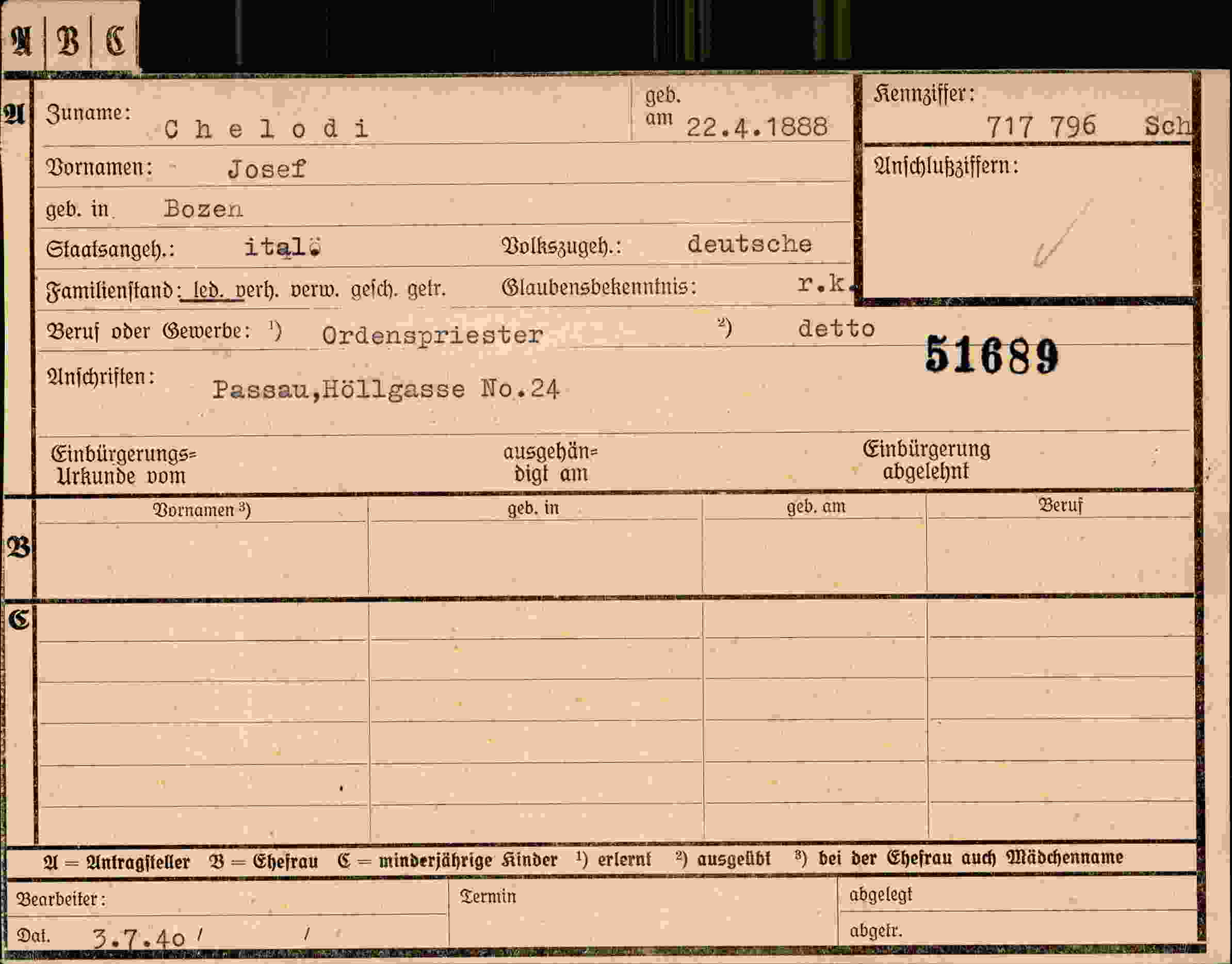Dokument für Josef Chelodi