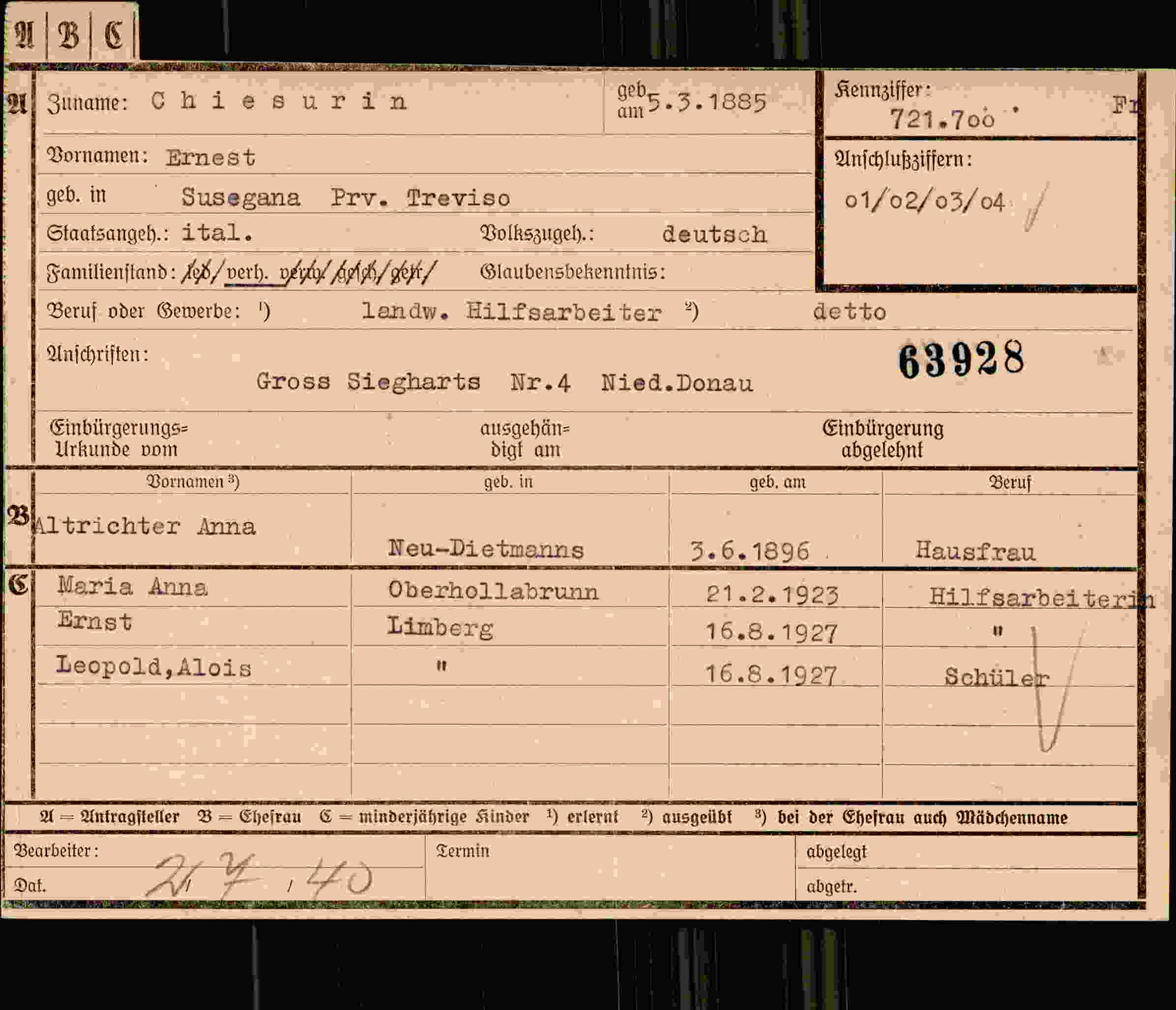 Dokument für Ernest Chiesurin