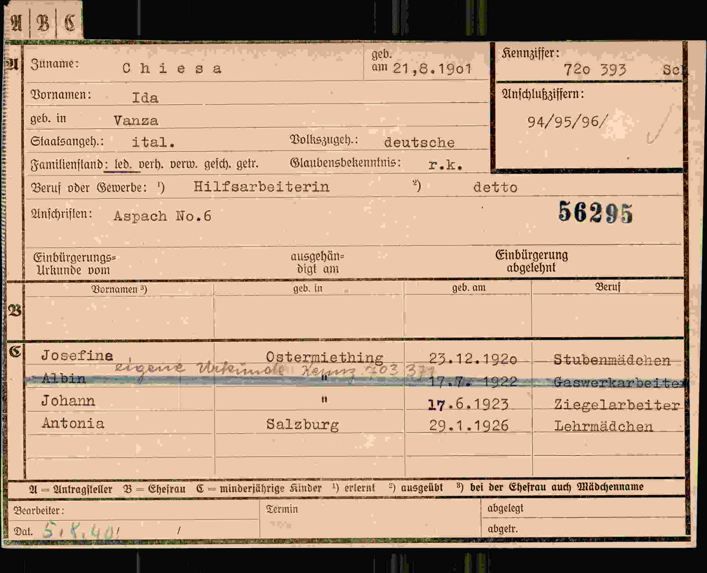 Vorderseite des Dokuments
